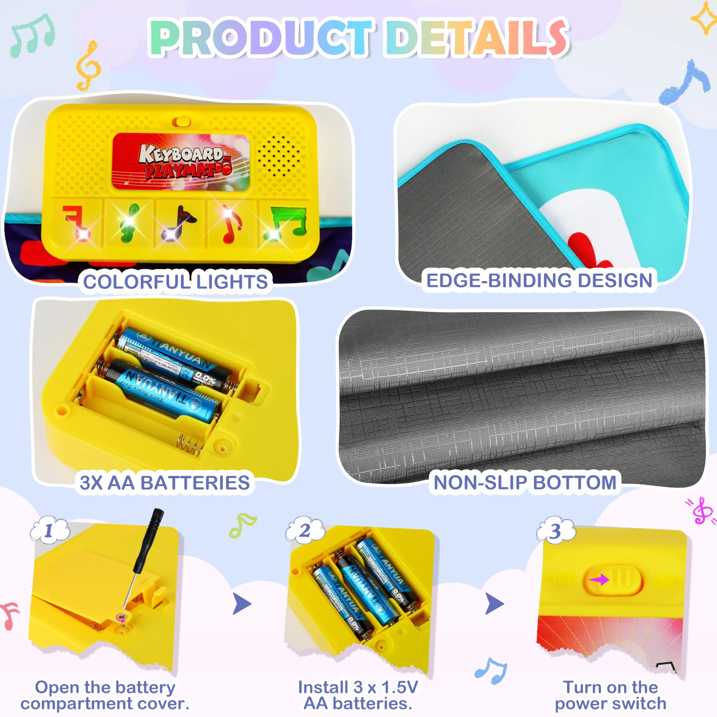 Charmofun Tappeto Musicale Bambini, Tappetino Musicale Pianoforte 8 Strumenti 10 Canzoni
