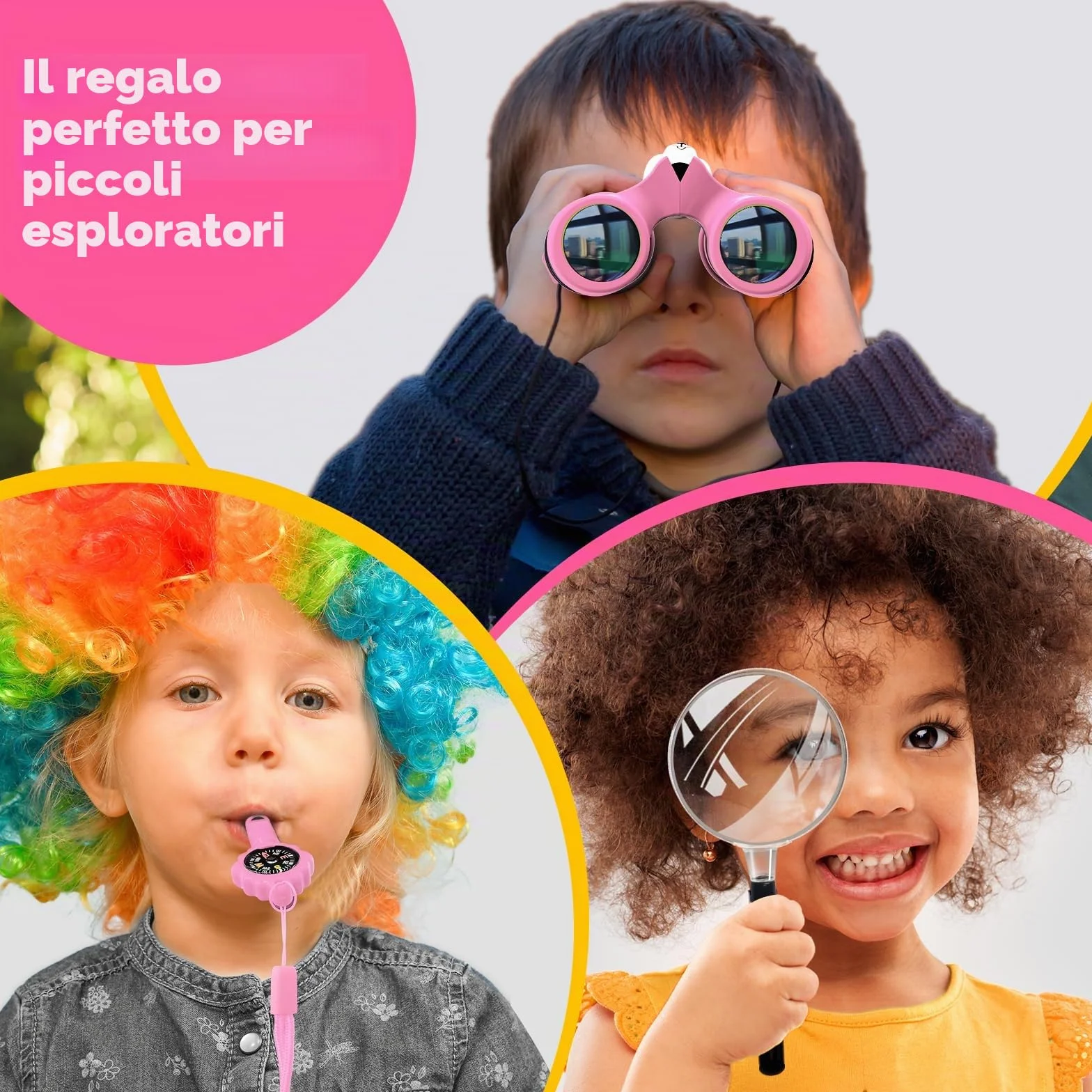 Binocolo Bambini 8x21 Ottica reale ad alta risoluzione, con lente d'ingrandimento e bussola fischietto, binocolo per bambini da 3 a 12 anni, ragazzi e ragazze, escursioni, viaggi