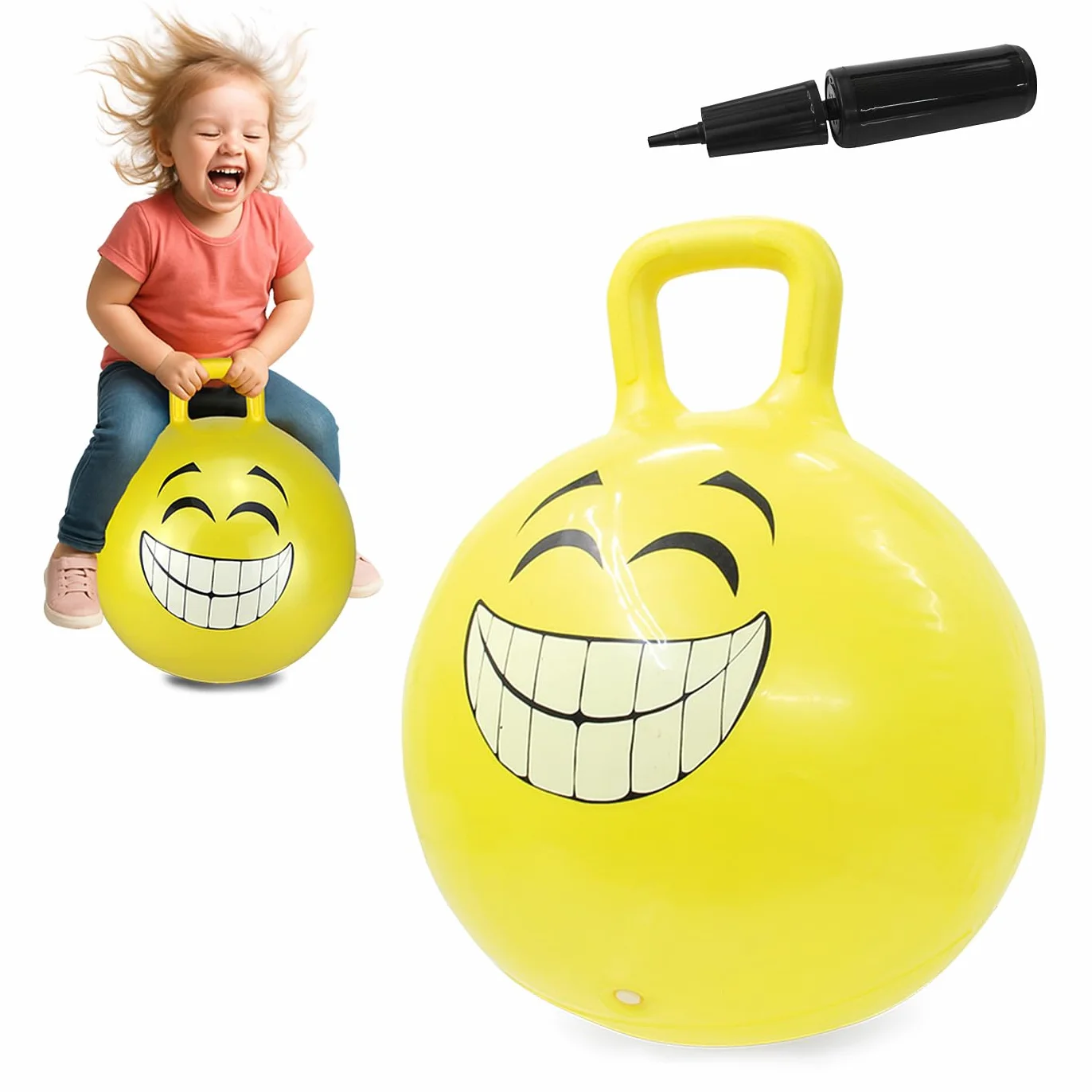 Jamara 460457 - Palla per saltare Smile giallo 450mm - Sviluppa equilibrio e capacitá motorie, Robusta, Resistente, Facile da riporre