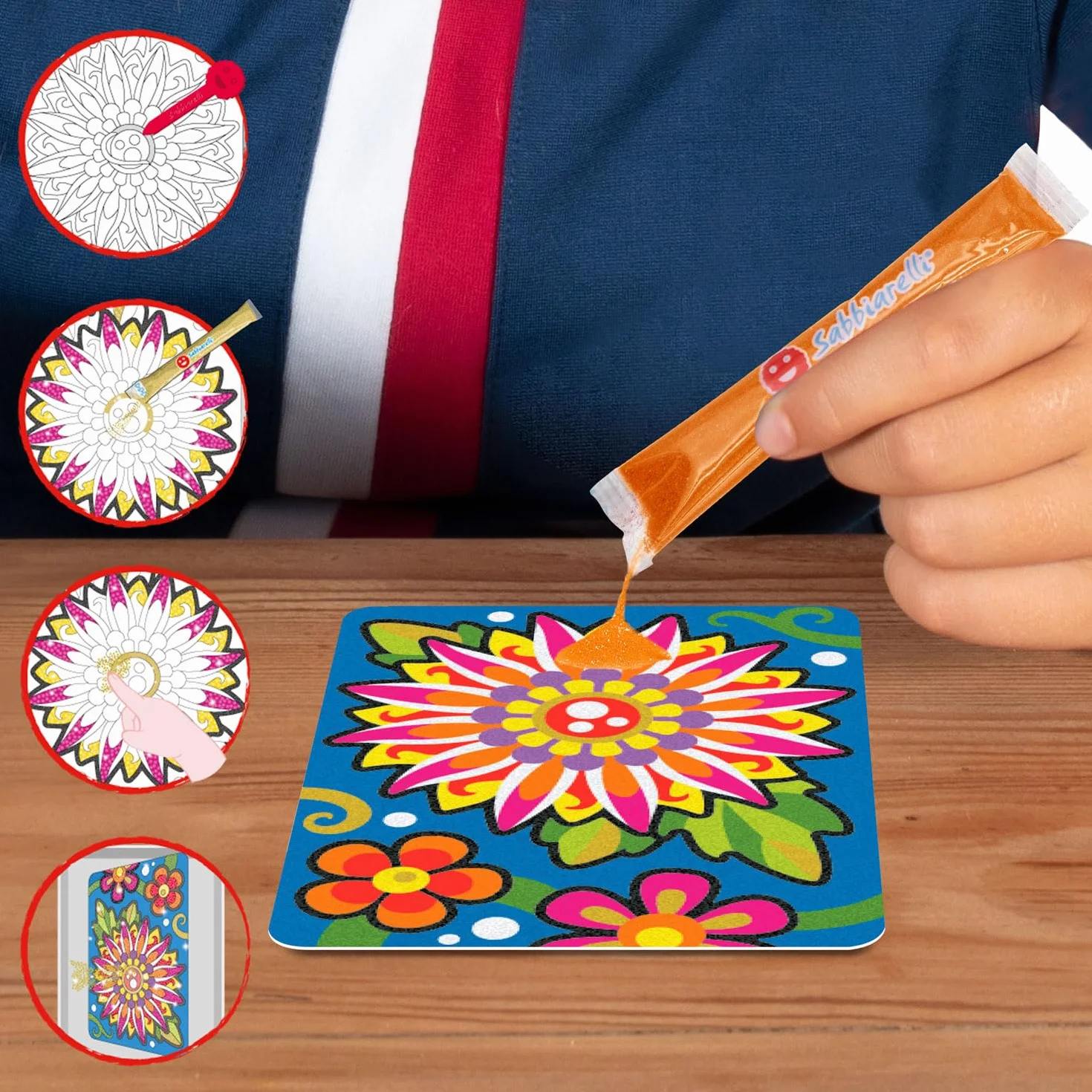 Sabbiarelli Sand-it For Fun – Bag Secret Garden | Mini Kit di Sand Art a Tema Fiore e Farfalla 100% Made in Italy con Sabbia Colorata e Disegni Adesivi | Hobby Creativi Adulti e Ragazzi 10+