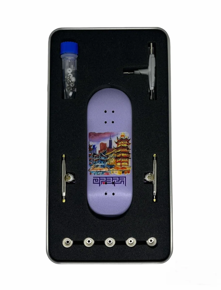 LEEFAI Pro Fingerboard, set completo da 34 x 96 mm, tavola in legno di acero, stampa UV, grafica 4.0 truck e 5 ruote in uretano 65d, Op3ra Oriented Vibes