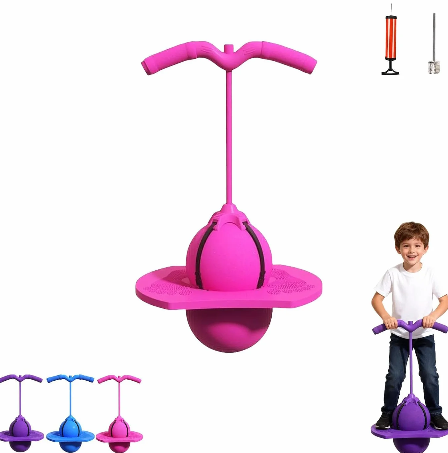 Pallone Saltellante per Bambini & Adulti, Pogo Pallone con Maniglia & Pompa, Antiscivolo Pallone Equilibrio Interno Esterno, Sport Gioco Fitness Allenamento Salto, Portata 300kg (rosa)