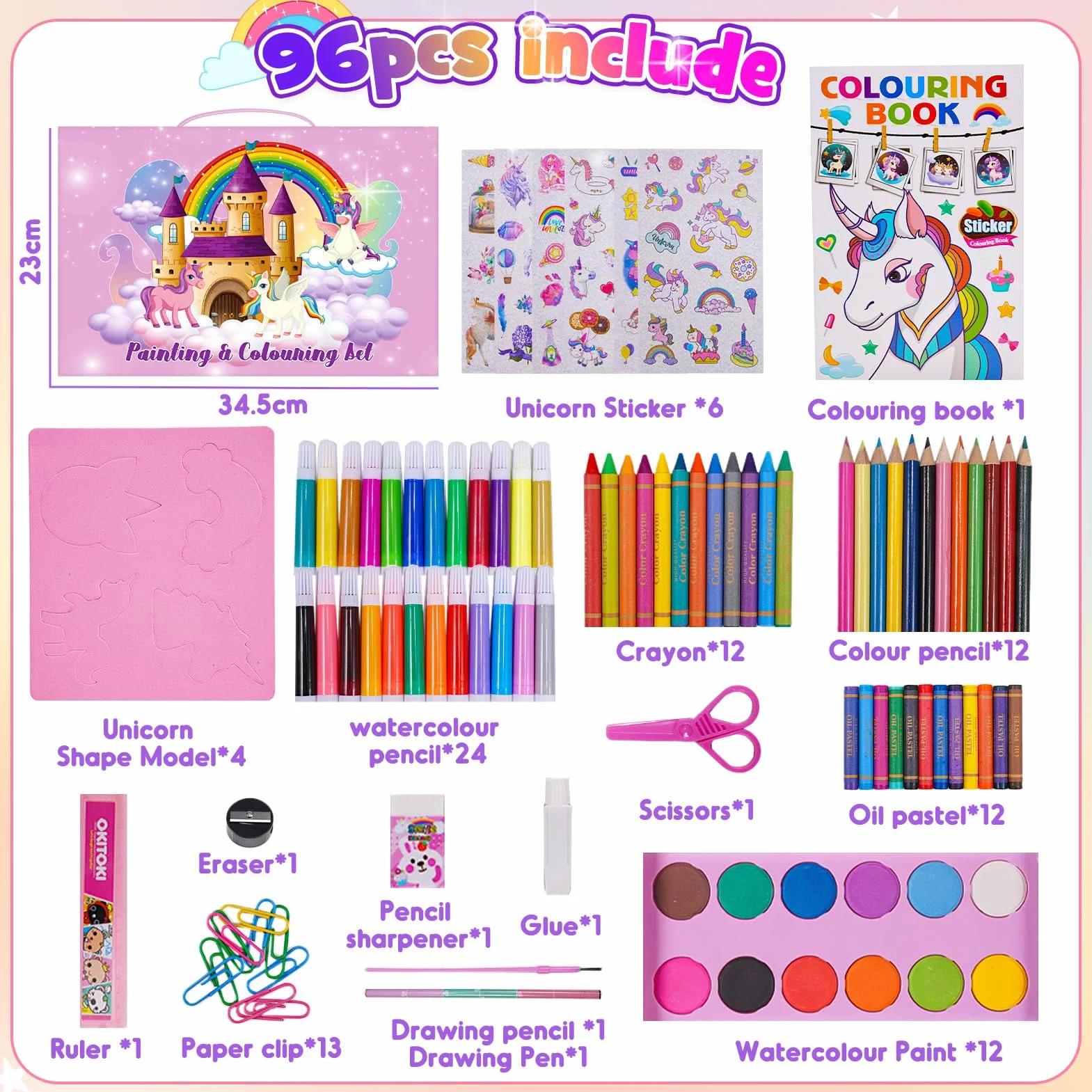 Regalo Bambina 4-10 Anni Valigetta Matite Colorate Acquerelli Giochi