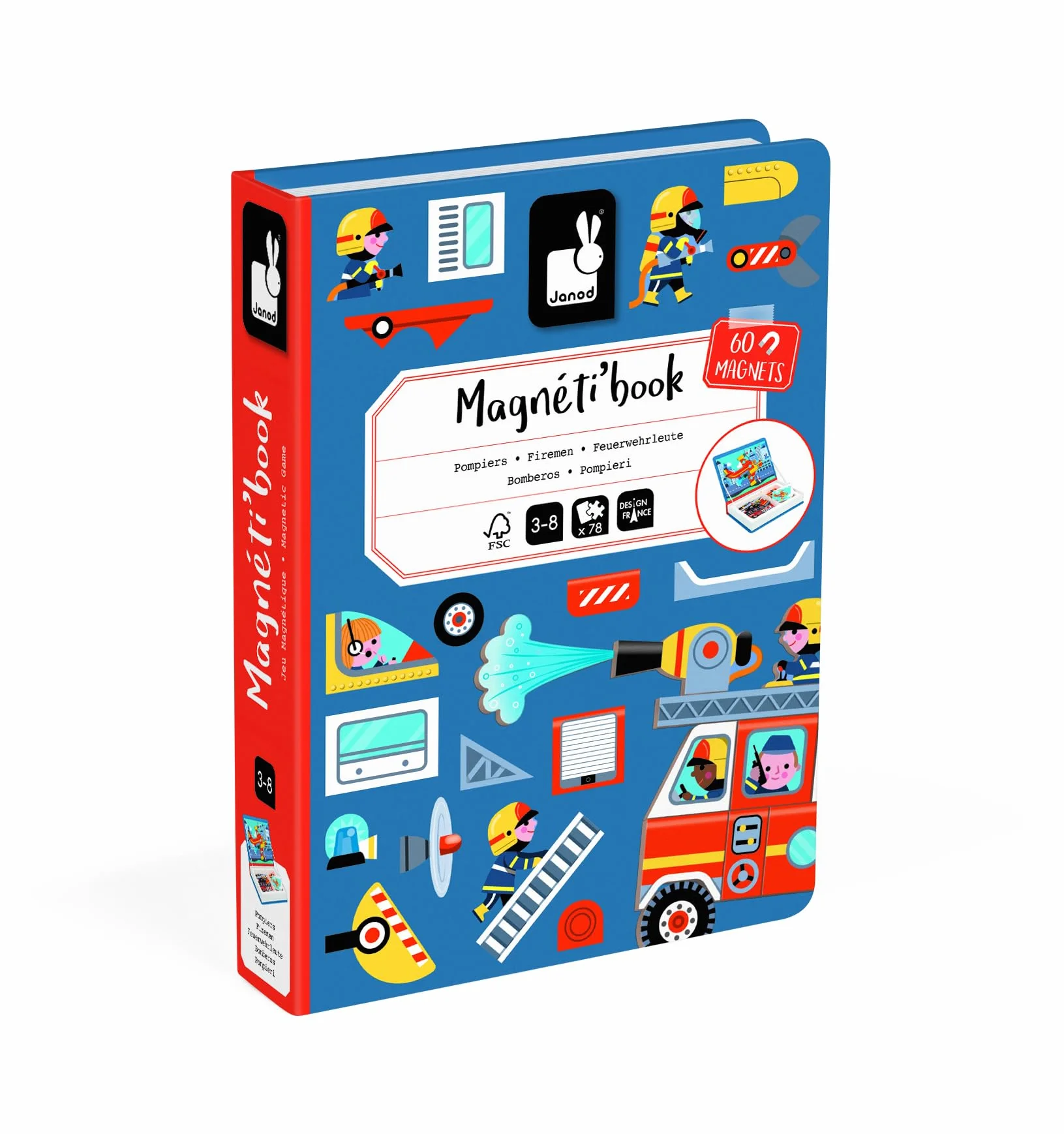 Janod Magnéti'Book Pompieri Gioco Educativo Magnetico 60 Calamite 18 Modelli