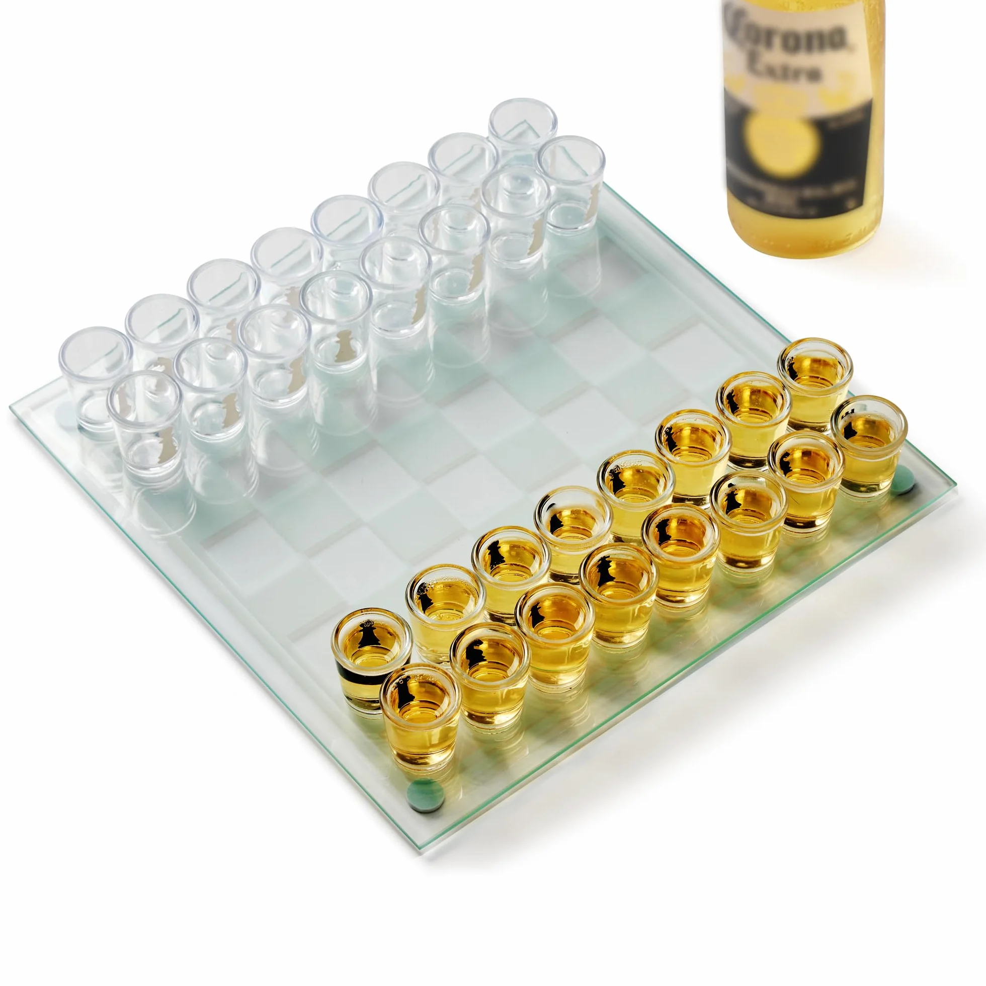 Scacchi con Bicchierini Shot – Gioco Alcolico con 32 Shottini e Scacchiera in Vetro, Gioco da Tavolo per Feste Adulti, Idea Regalo Uomo e Amici