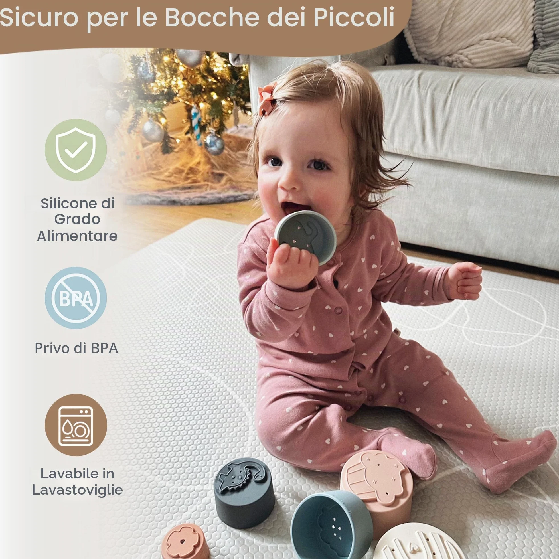 Moonkie Cubi Impilabili Bambini, Giocattoli da Tazza in Silicone, Costruzioni per Bambini, Giochi Montessori, Dentizione Neonato Silicone, Regalo Bambino, 6+ Mesi, 7 Pezzi (Fine Day)
