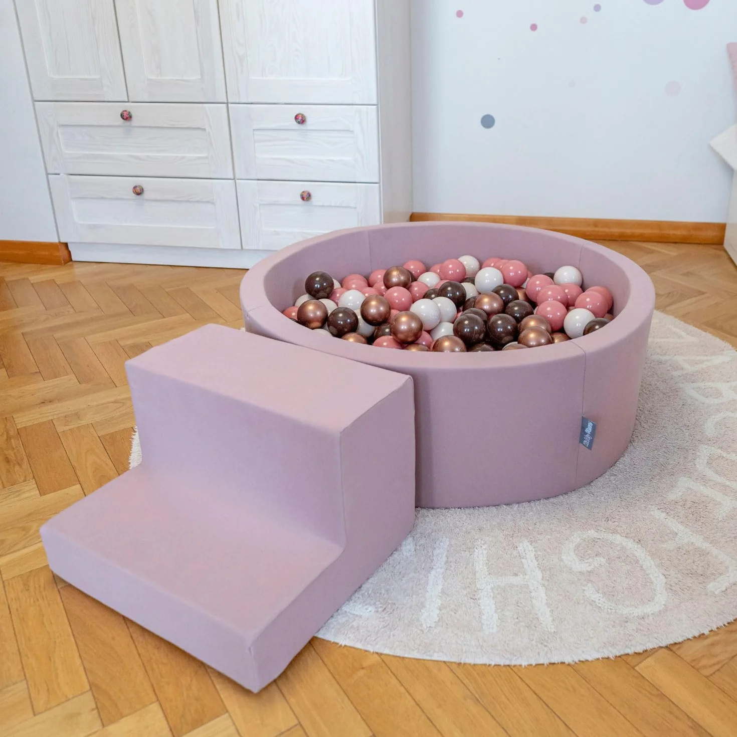 KiddyMoon Area di Gioco in Schiuma con Tondo Piscina di Palline (300 Palline) per Bambini, Erica: Marrone/Rame/Beige Pastello/Salmone