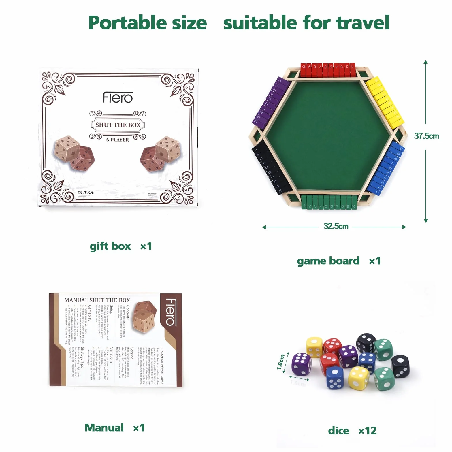 Flero Shut The Box - Set di dadi a 6 giocatori, tattica e gioco di calcolo (multicolore)