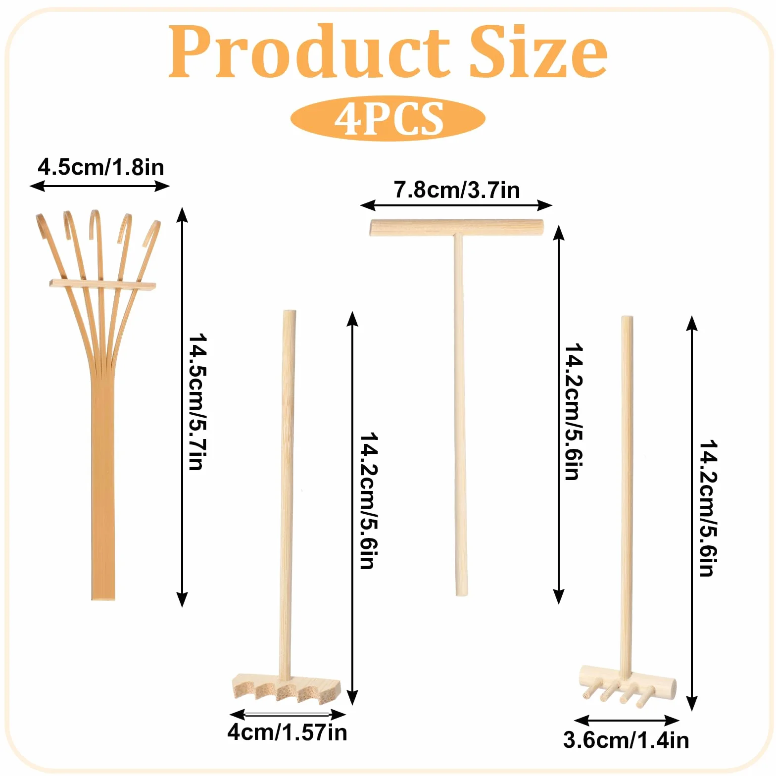 cobee Set di 4 attrezzi da giardino Mini Zen, mini rastrello, rastrello zen, per casa, ufficio, tavolo, casa delle bambole