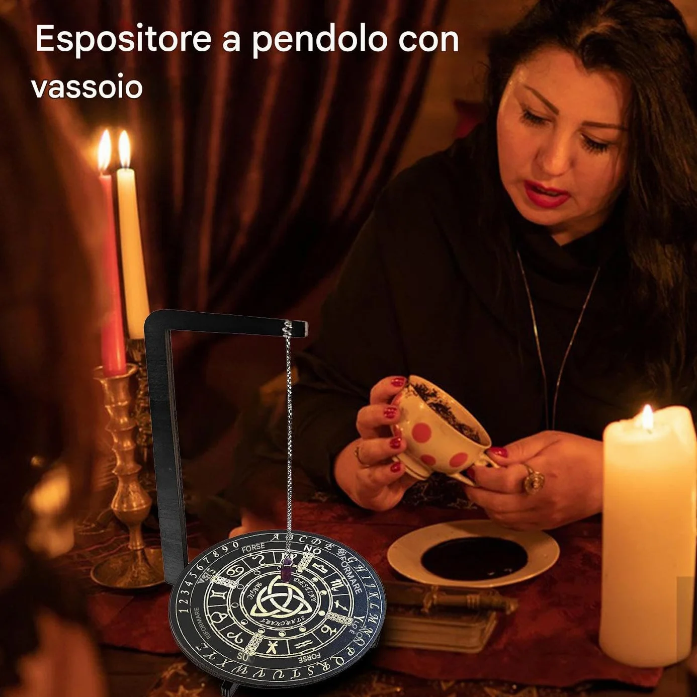 Tavola a pendolo in legno per decorazioni divinatorie, tavola divinatoria con collana di cris-tallo a pendolo per principianti, forniture per altari di stregoneria
