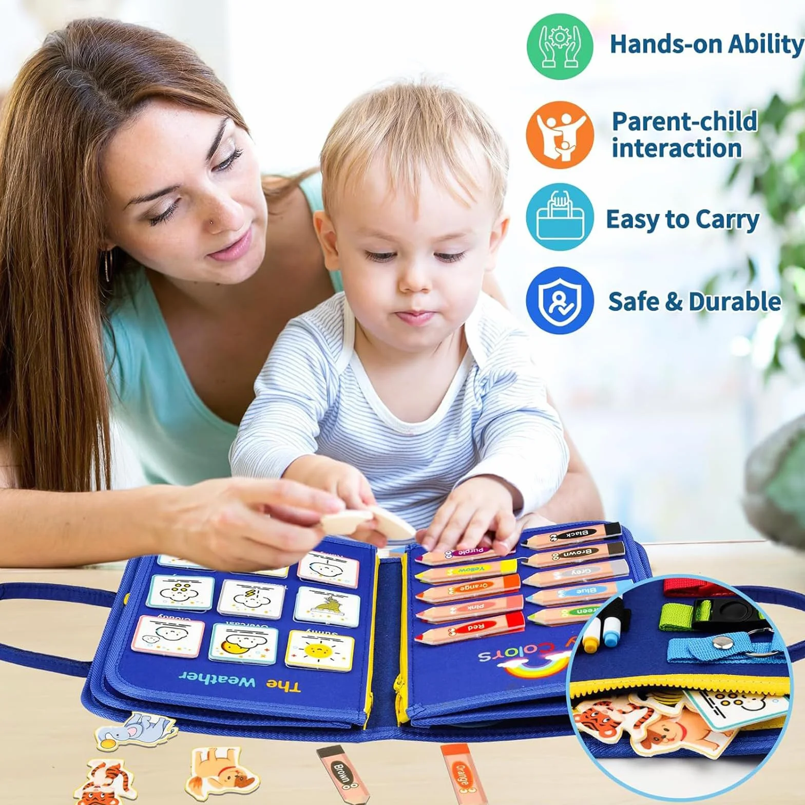 Busy Board Montessori Bambini, Pannello Sensoriale Libro attività di Feltro per Sviluppo Motricità Fine e Cognitivo, Quiet Book Viaggi, Giochi Educativi per Ragazzo Bambina#6