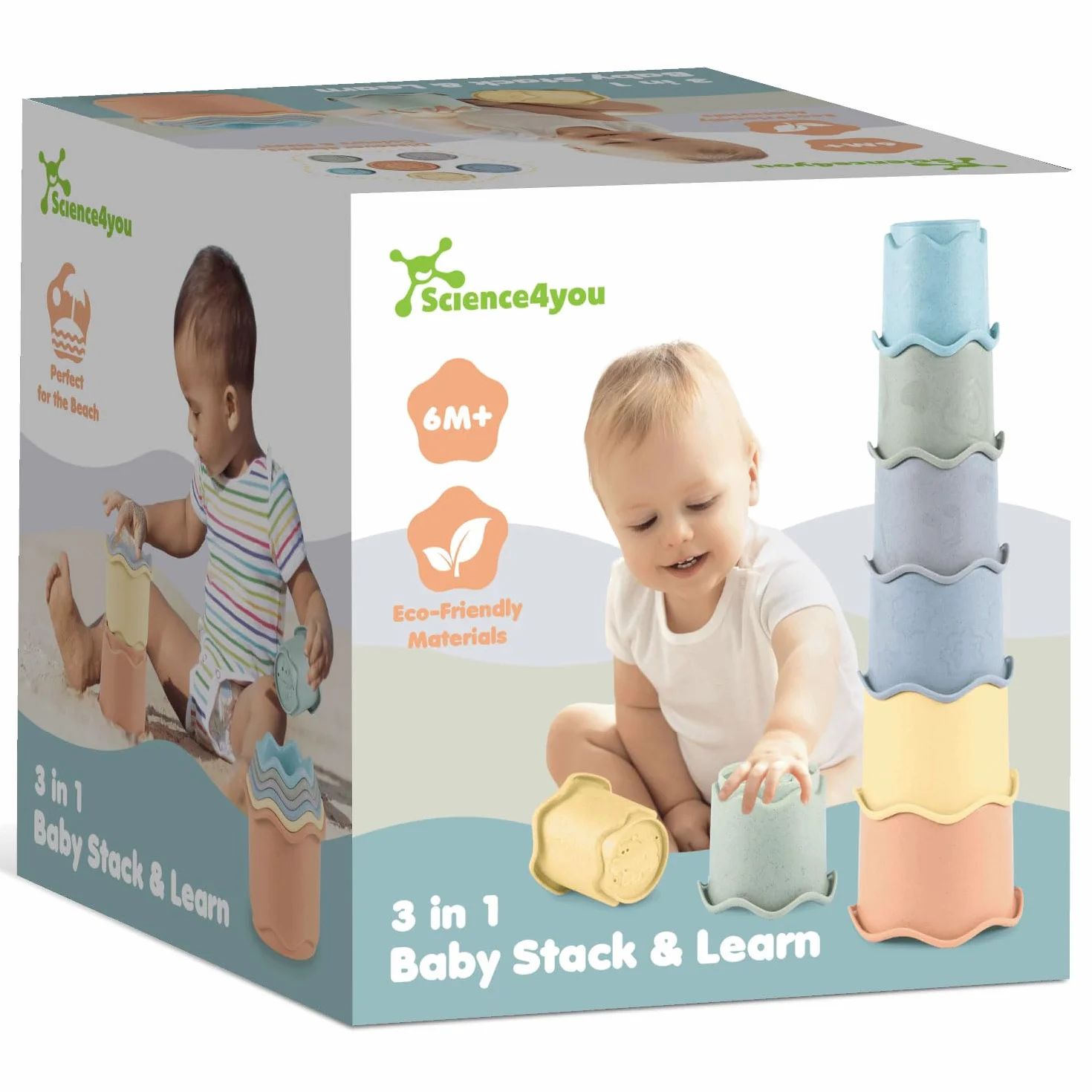 Science4you Bicchieri Impilabili Neonato 3 in 1 – Gioco Impilabile con 6 Bicchieri, Bagno Spiaggia Interno, 6 9 12 Mesi+