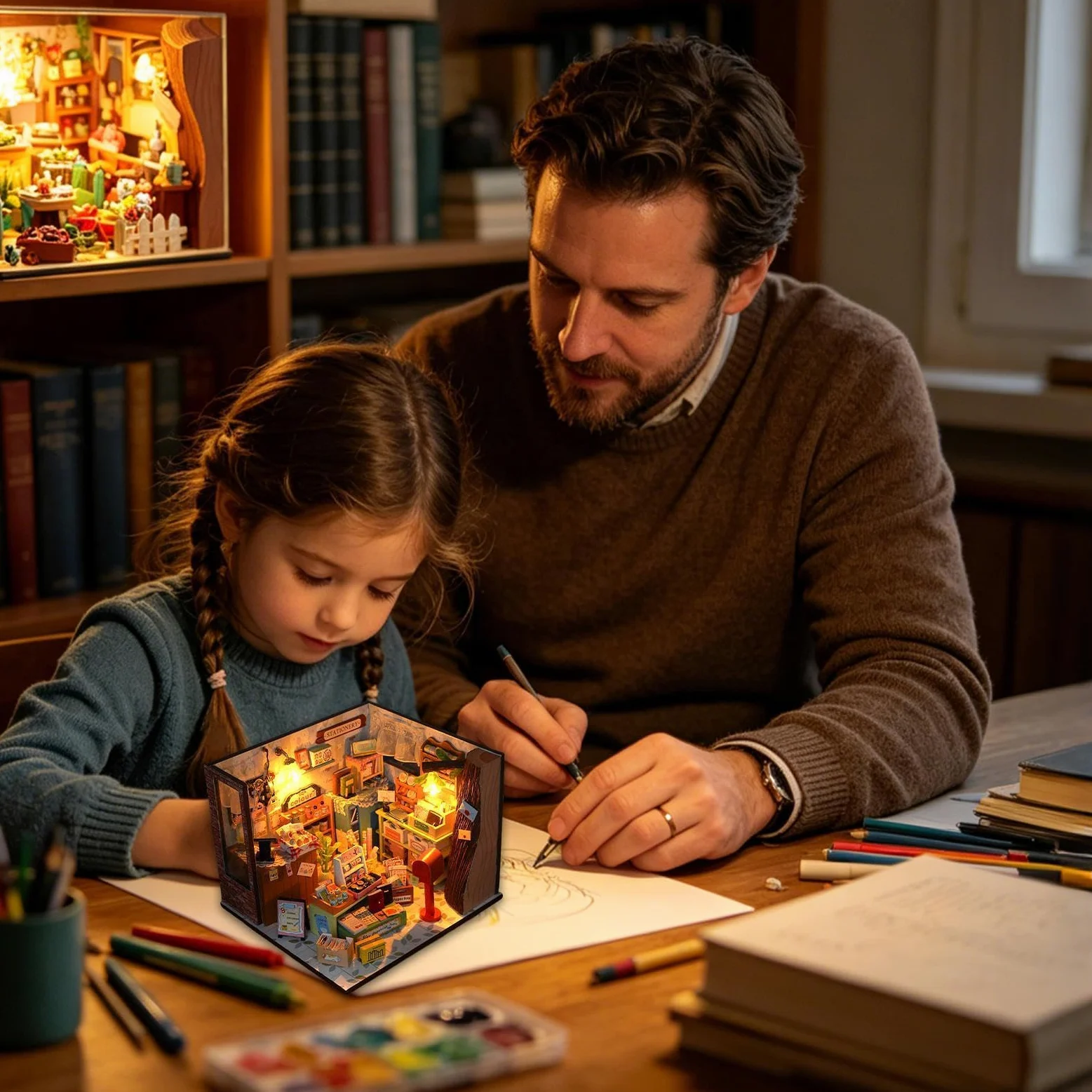 Kit fai da te per una casa in miniatura Giocattolo Di Costruzione | Kit Piccola Casa in Miniatura Per la decorazione di scrivania, dormitorio, appartamento, libreria, sogg
