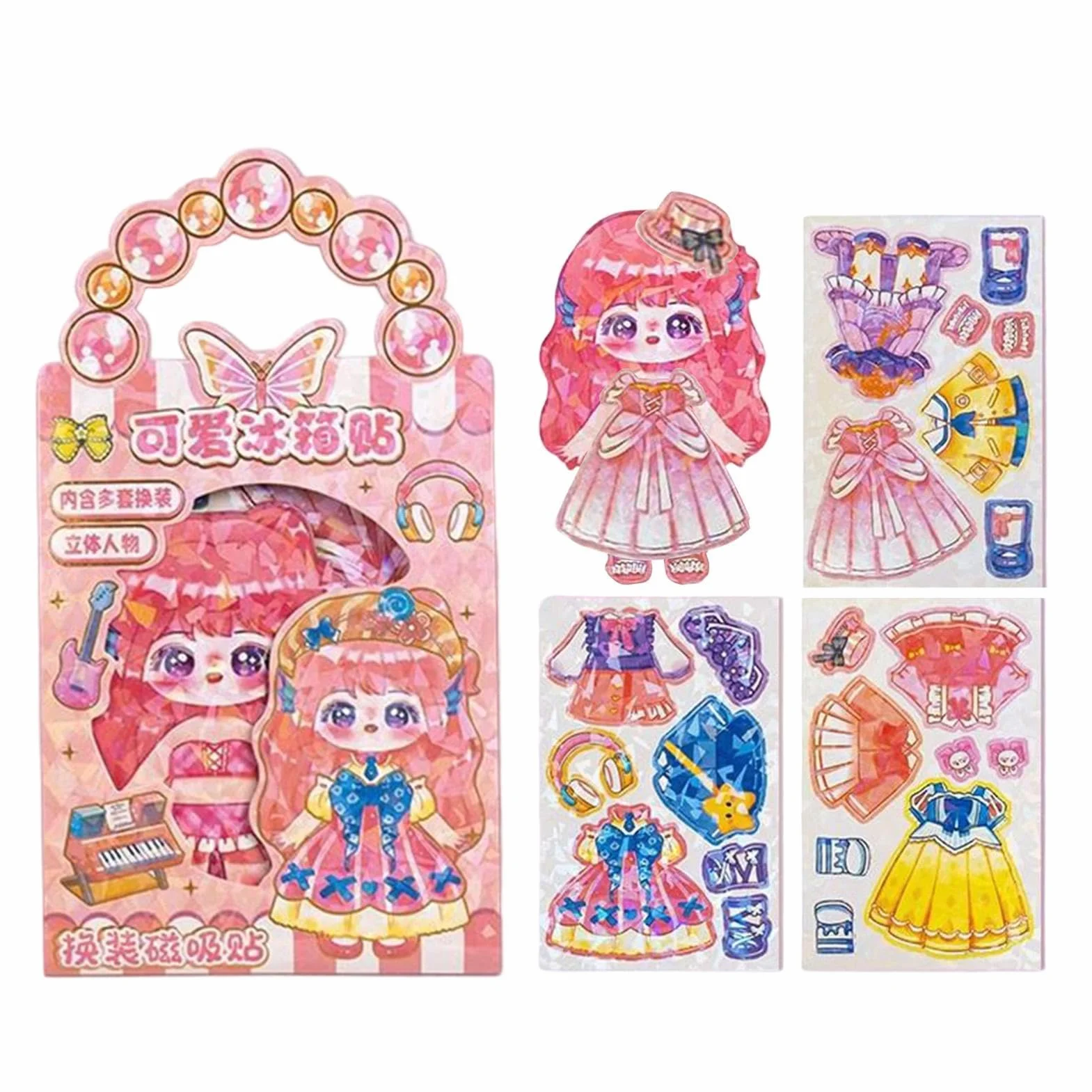 Generico Bambola Magnetica da Vestire - Giocattolo Magnete Frigo in Carta Vestiti Mix Match | Bambola di Carta Stile Anime per Bambini, Ragazze | Regalo Compleanno Gioco di Ruolo Creativo