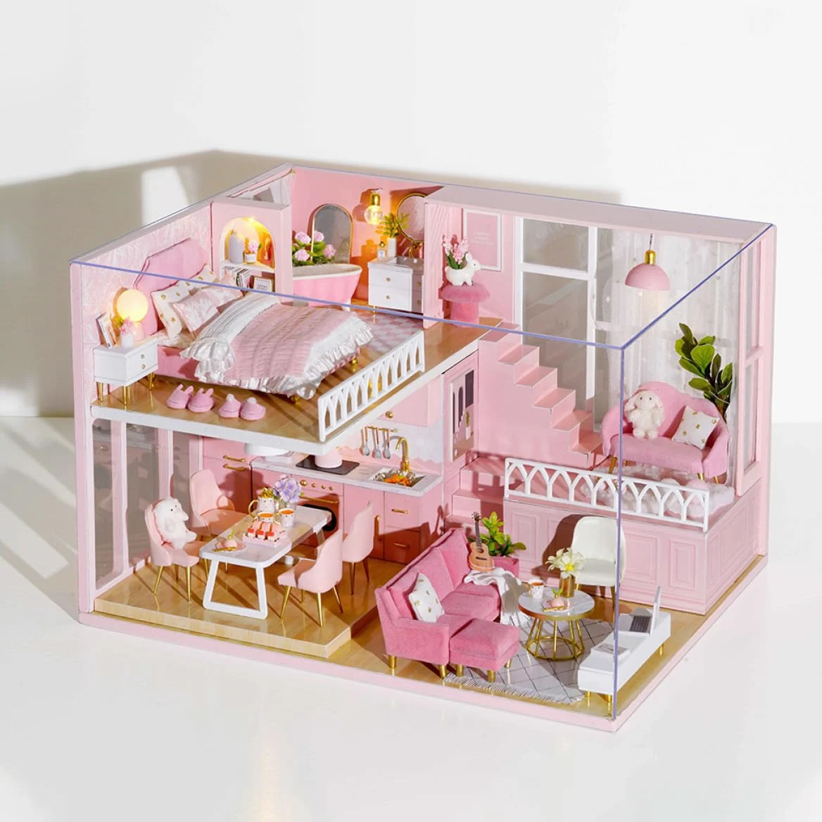Casa delle Bambole Fai da Te in Legno e Carta Creativa per Ragazzo Ragazza | Gioco Immaginativo, Design Elegante, per Famiglia e Soggiorno, Costruzione Facile da Montare e Semplice