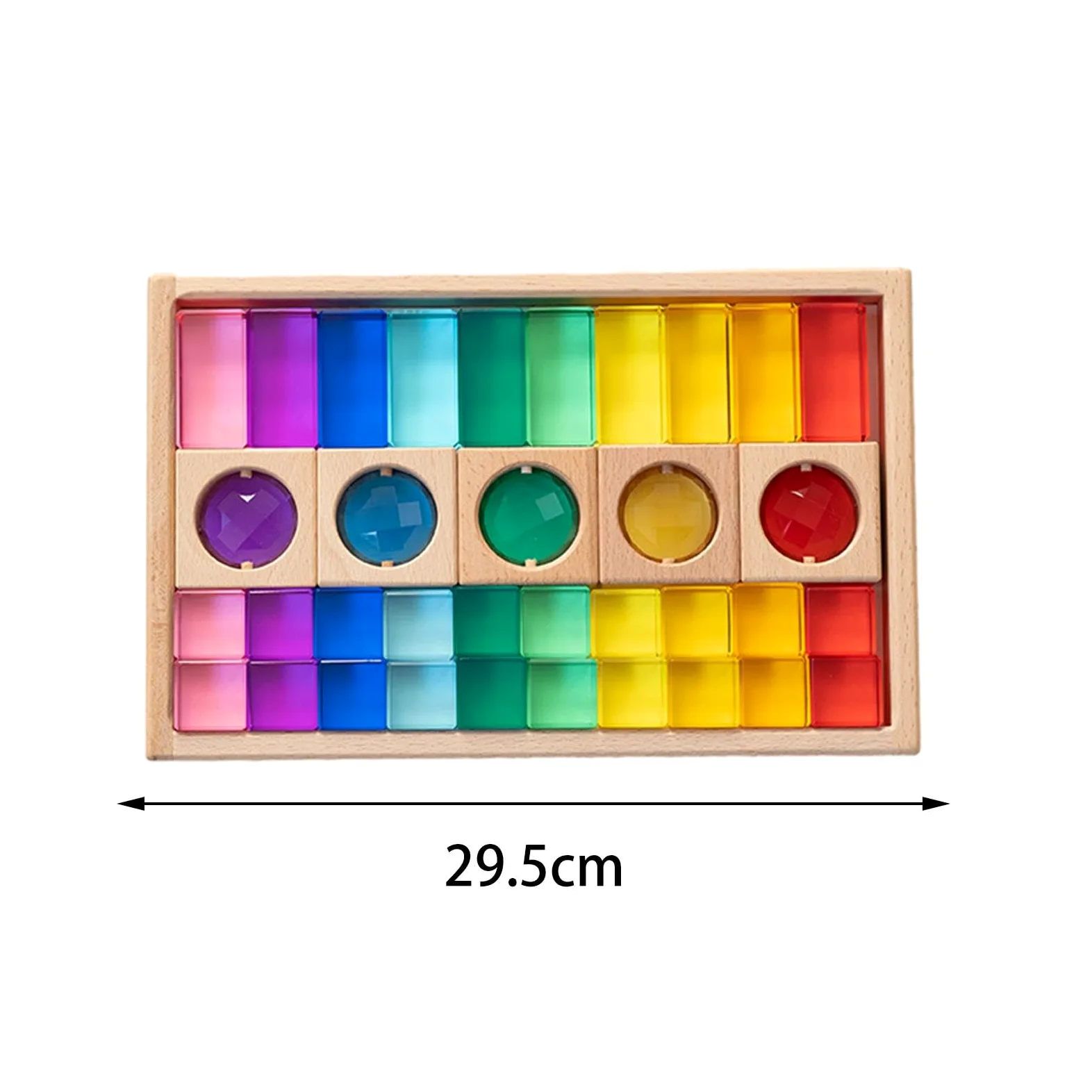 Set di 30 Blocchi da Costruzione Arcobaleno, Gioco di Impilamento, Gioco di Dadi, Cubi in Acrilico Effetto Pietra Preziosa con Base in Legno per Bambi, 35 Pezzi