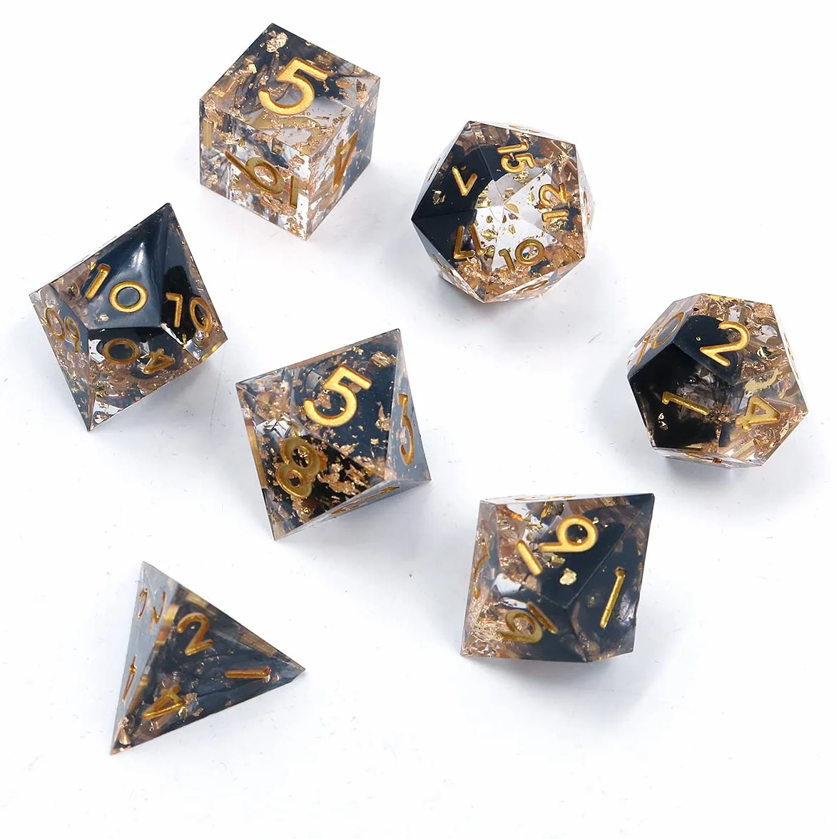 Set di Dadi DND DollaTek in Resina di Lusso Trasparenti - D4 D6 D8 D10 D12 D20 - Nero Trasparente