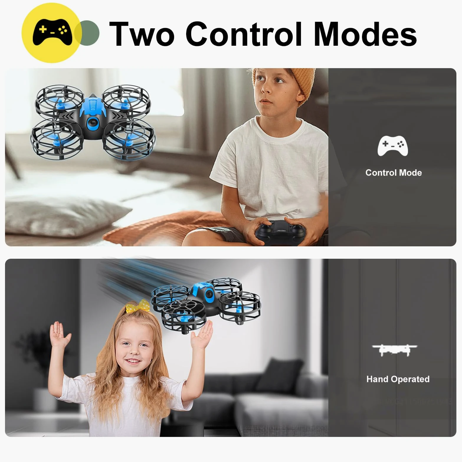 4DRC V18 Mini Dron con 2 Controlli per Bambini, Principianti, Flip 3D, Luci, Modalità Senza Testa, 3 Velocità, Planata Auto, Altitudine Fissa, 2 Batterie, Quadricottero RC, Regalo per Ragazzi