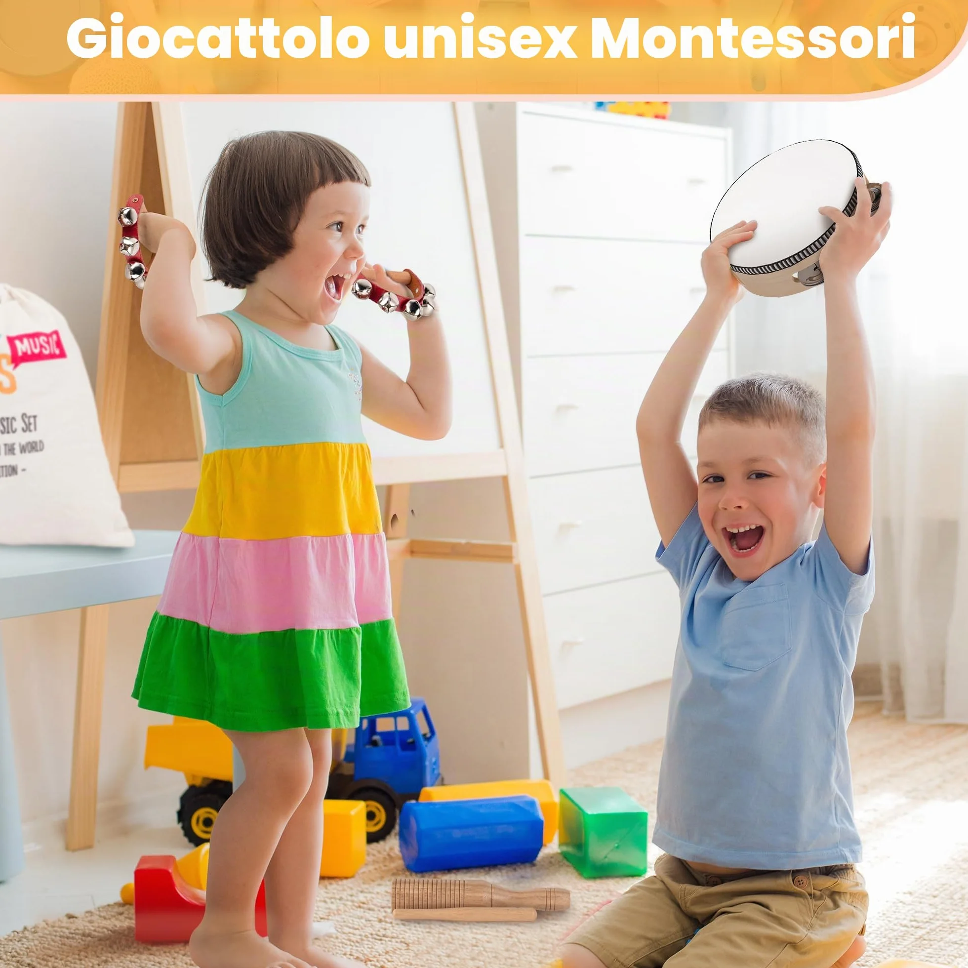 STOIE'S 15 PZ Strumenti Musicali Legno Bambini 3 4 5 6 Anni Percussioni Montessori Set Strumenti Musicali Bambini Tamburello Bambini Giocattoli Musicali Giochi