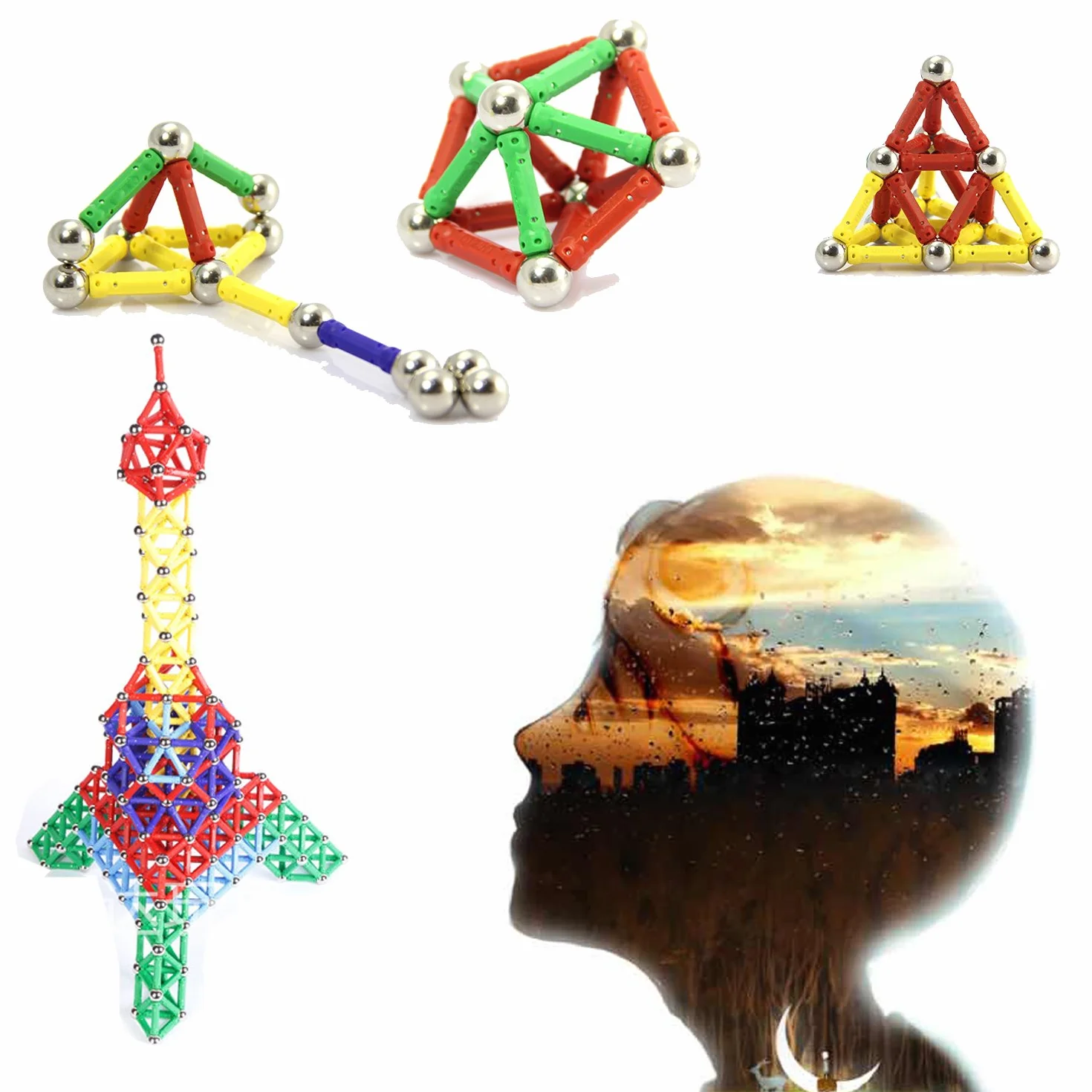 160 pezzi puzzle blocchi magnetici giocattoli, costruzione di magnete Kit di costruzione educativi per bambini che giocano gioco impilabile con mattoni e bastoncini magnetici