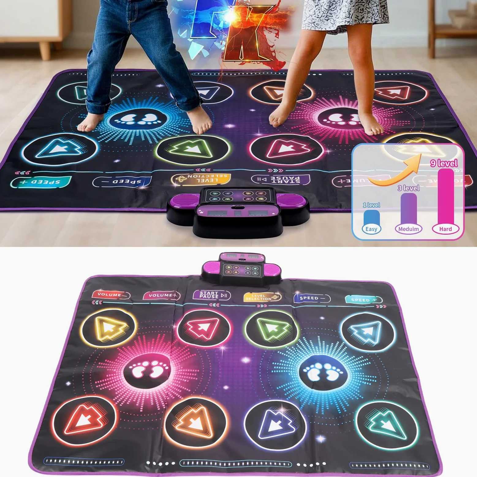 Tappeto da Ballo Elettronico, Tappetino Interattivo con Musica Integrata per 2 Giocatori – Divertimento Musicale per Uso Domestico, attività per Stimolare L'intelligenza e la