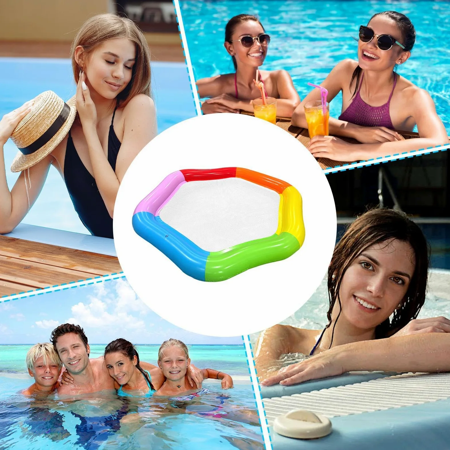 Materassino Gonfiabile Da Piscina Per Adulti Tappeto Gonfiabile Colorato | Da Piscina Con Rete Per Lago Mare Spiaggia Fiume Campeggio Interno Esterno All'Aperto Donne Uomini