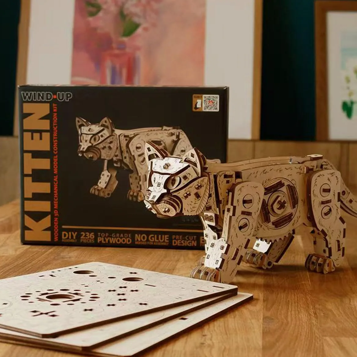 Puzzle in legno 3D per adulti, meccanico con gatto 3D, set da costruzione, 236 pezzi, puzzle in legno per animali domestici, fai da te, modellismo, artigianato in legno, giocattolo regalo
