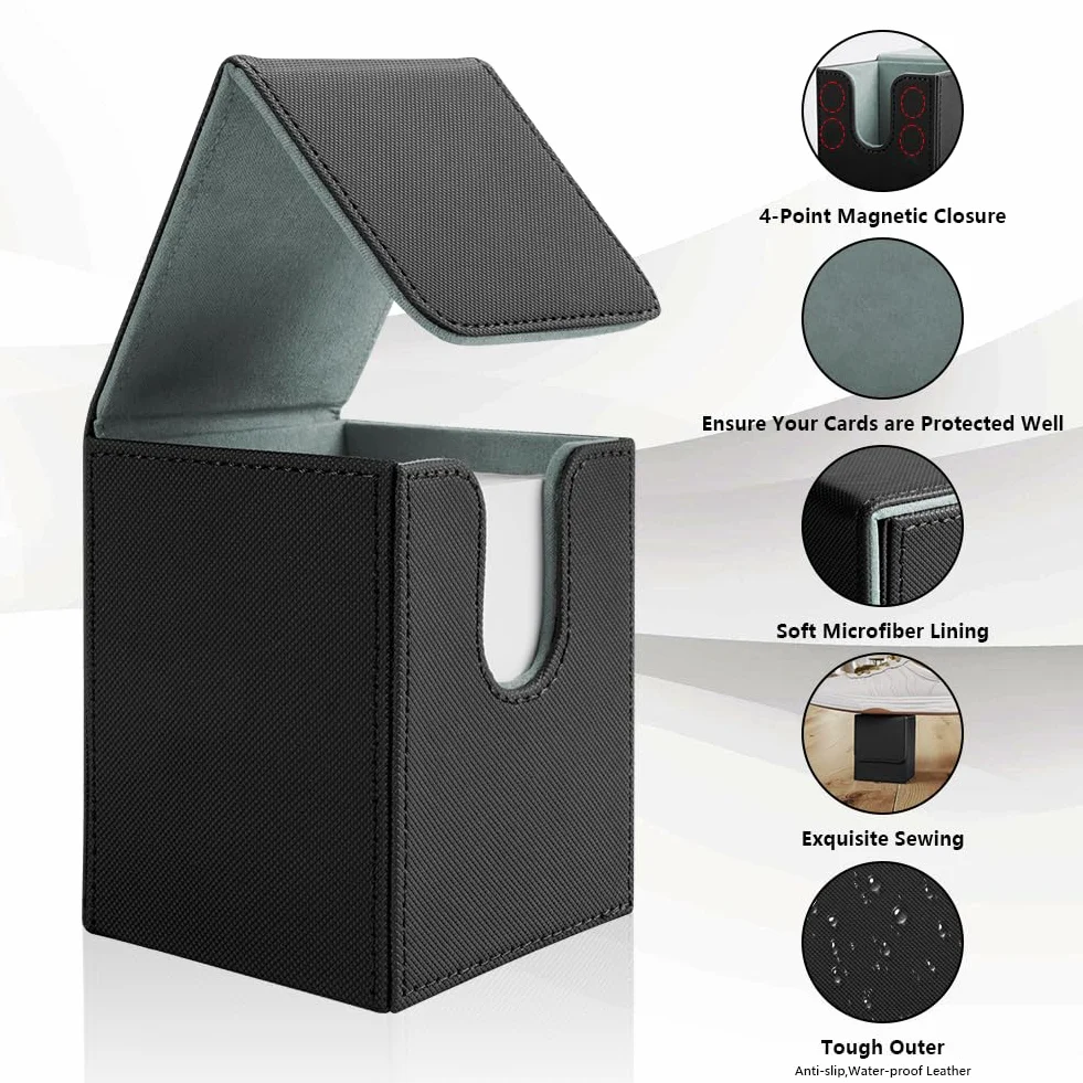Aolso Deck Box,Magnetic Flip Deck Box Magic con Capacità di 100 Cartes Collezionabili,Scatola Porta Carte per Carte da Collezione MTG,TCG,Yugioh,Commander-Nero/Grigio