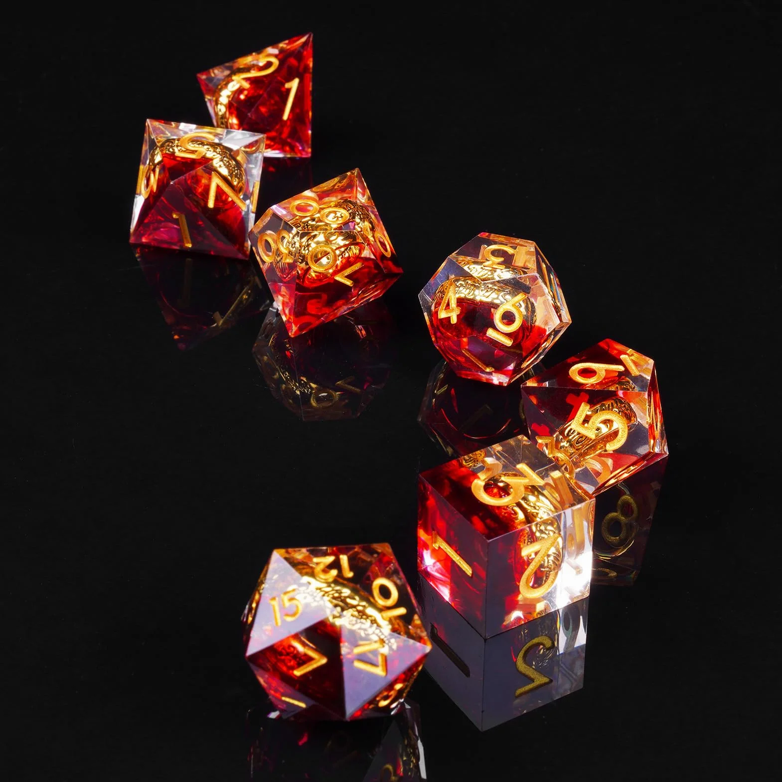 ORUZA DND - Set di dadi D&D fatti a mano, in resina sintetica con bordi appuntiti, per dungeon e dragon, Pathfinder, giochi da tavolo RPG MTG, con confezione regalo, 7 pezzi