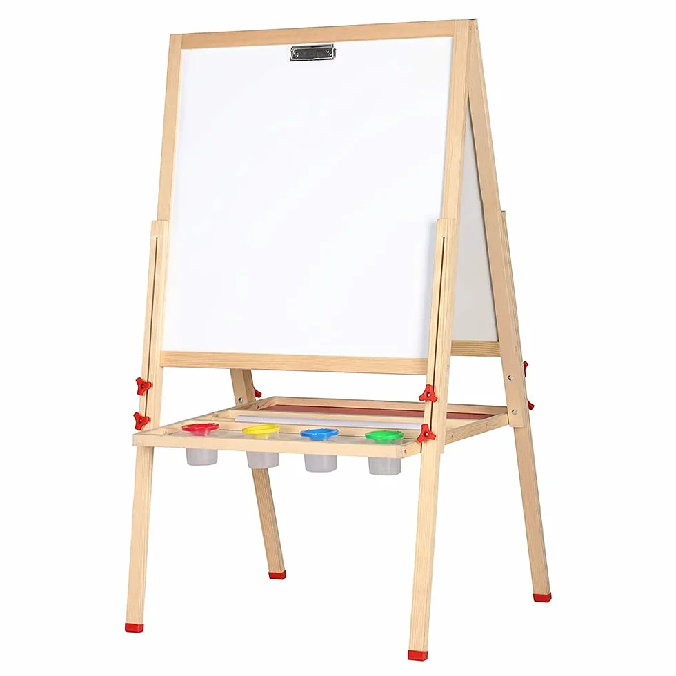 Lavagna per bambini a doppio lato 3 in 1 set 30 accessori legno magnetico bianco nero cavalletto 3-12 anni