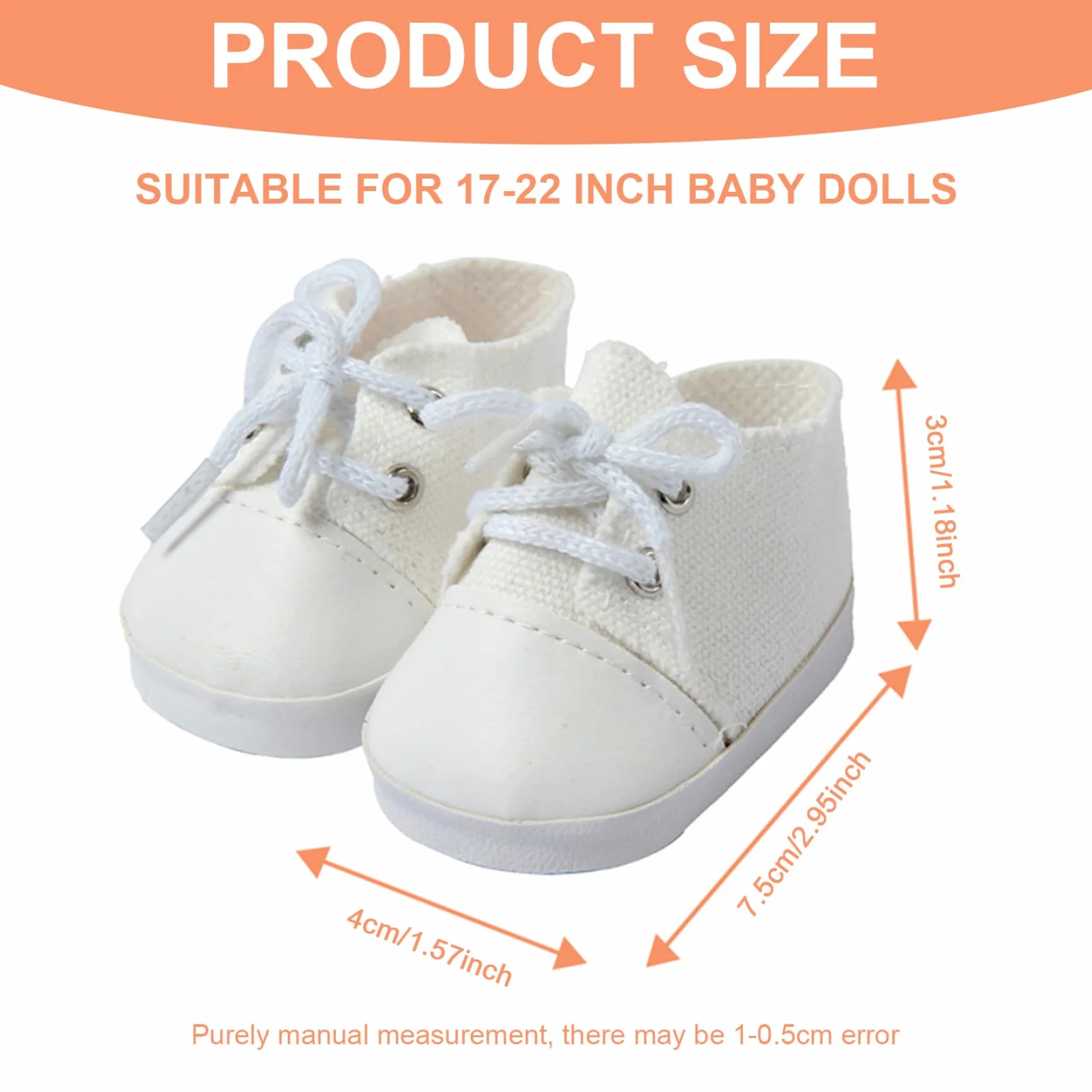 Scarpe da Bambola da 18 Pollici 1 Paio di Scarpe da Bambola in Tessuto Bianco per Bambole da 18 Pollici con Lacci Accessori Decorativi Fai da Te per Giochi di finzione, Esposizione