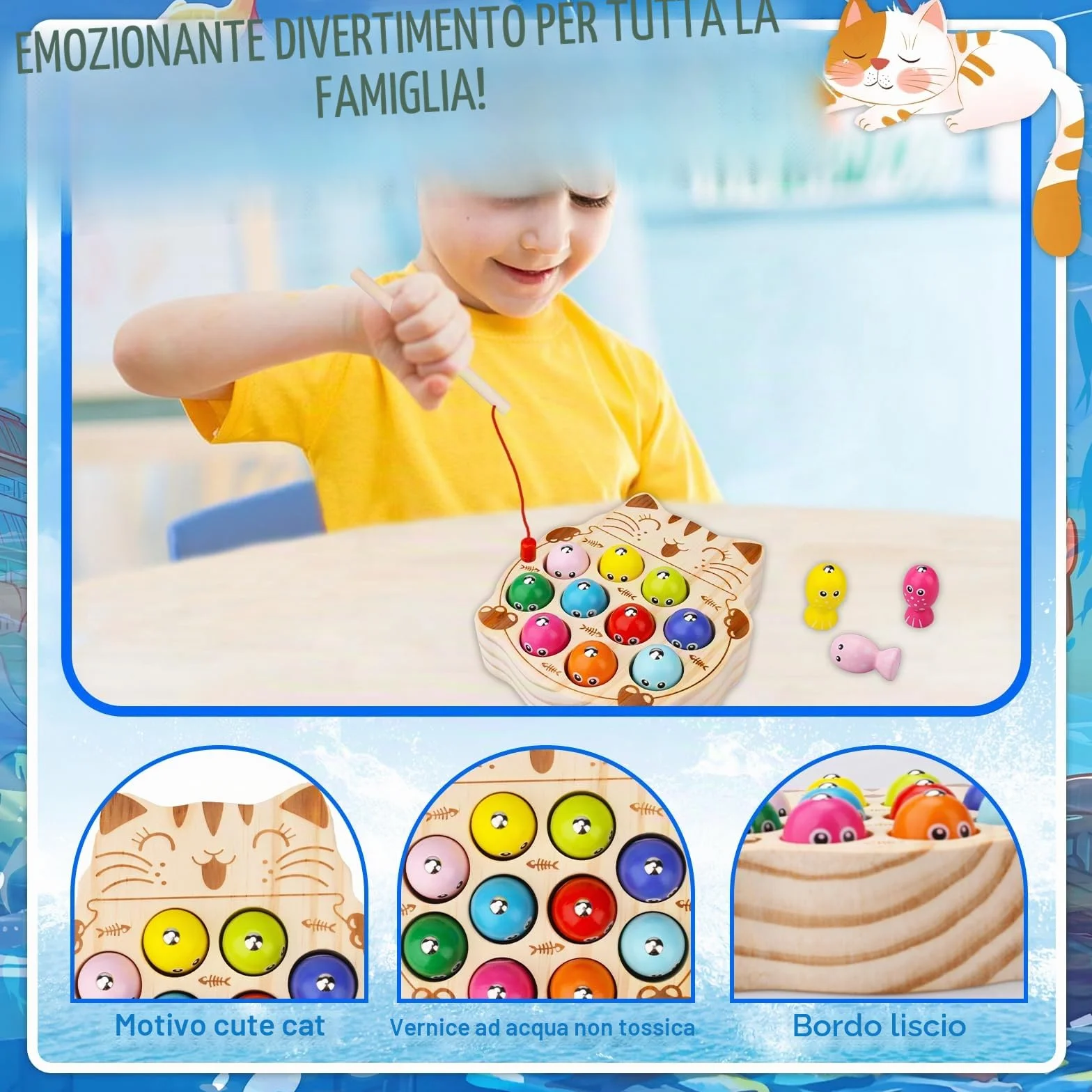 UCAMP Giochi Montessori Magnetici di Pesca Giocattoli 2 Anni Legno Educativo 2 in 1 Compleanno Regalo per Bambini Ragazzi