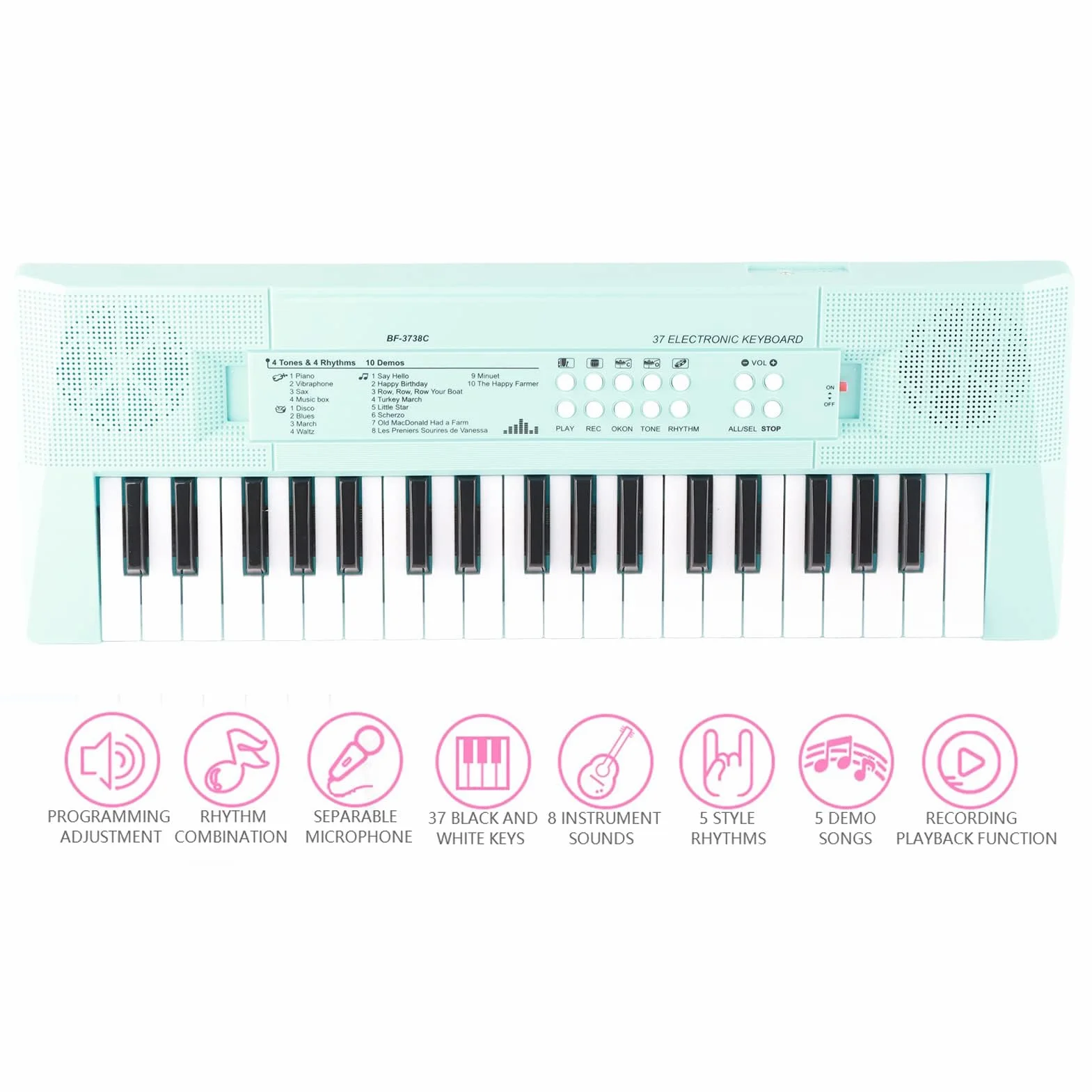 Pianoforte Elettronico Portatile, 37 Keys, con Microfono e Tastiera Musicale Facile da Usare, Per Principianti, Bambini, Studenti e Uso Domestico