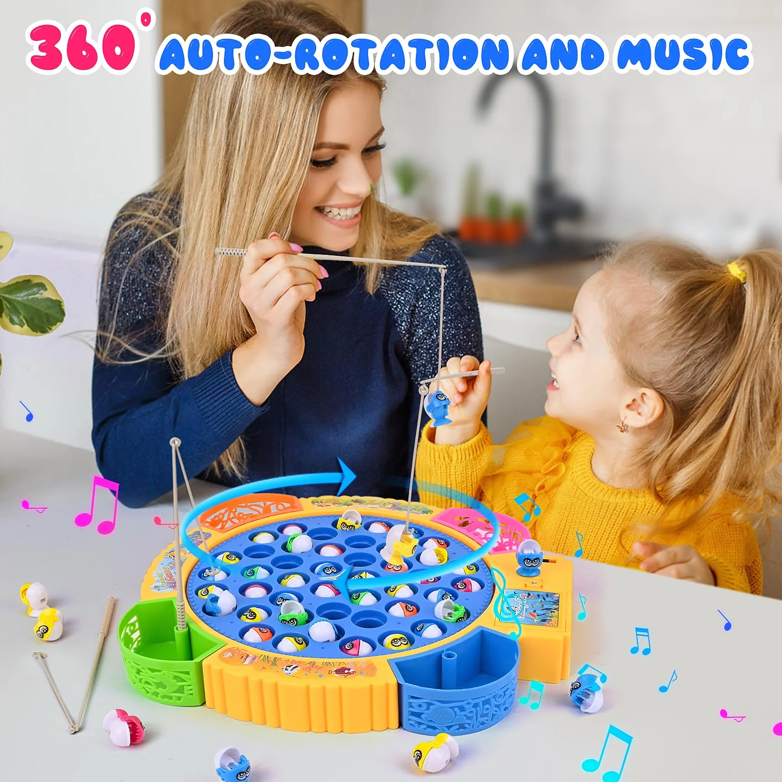Euakee Gioco Pesca Bambini Montessori 45 Pesciolini 4 Canna da Pesca Musicale Elettrico Giocattolo Educativo Interattivi 3 4 5 6 Anni