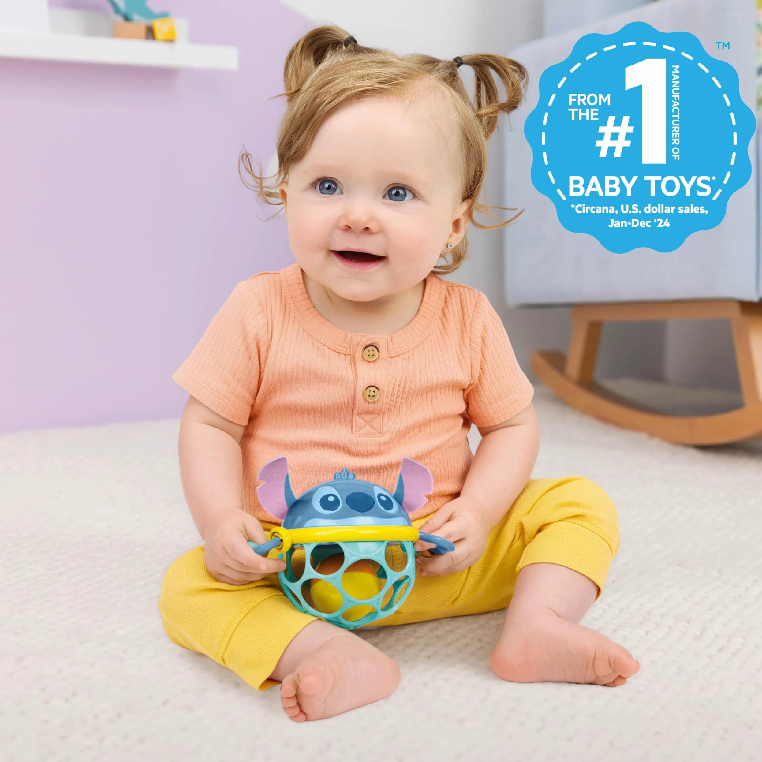 Disney Baby Stitch Sonaglio Jingle & Shake Oball di Bright Starts con Tecnologia Oball Facile da Afferrare, Unisex, da Neonato in Su