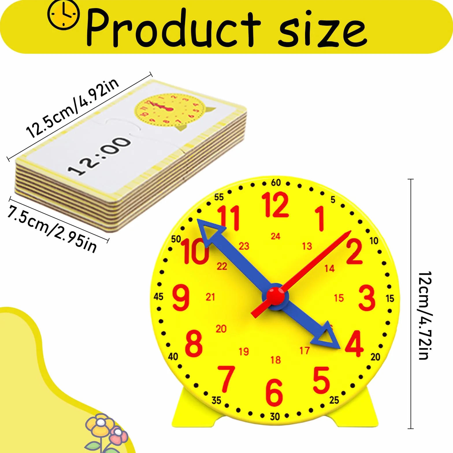 Gioco Orologio Bambini, Orologio Educativo Learning Resources Set di attività di Lettura dell’Ora Giochi Matematica Modello di Orologios Didattico con 12 Carte Didattiche, per Ragazzi, Ragazze