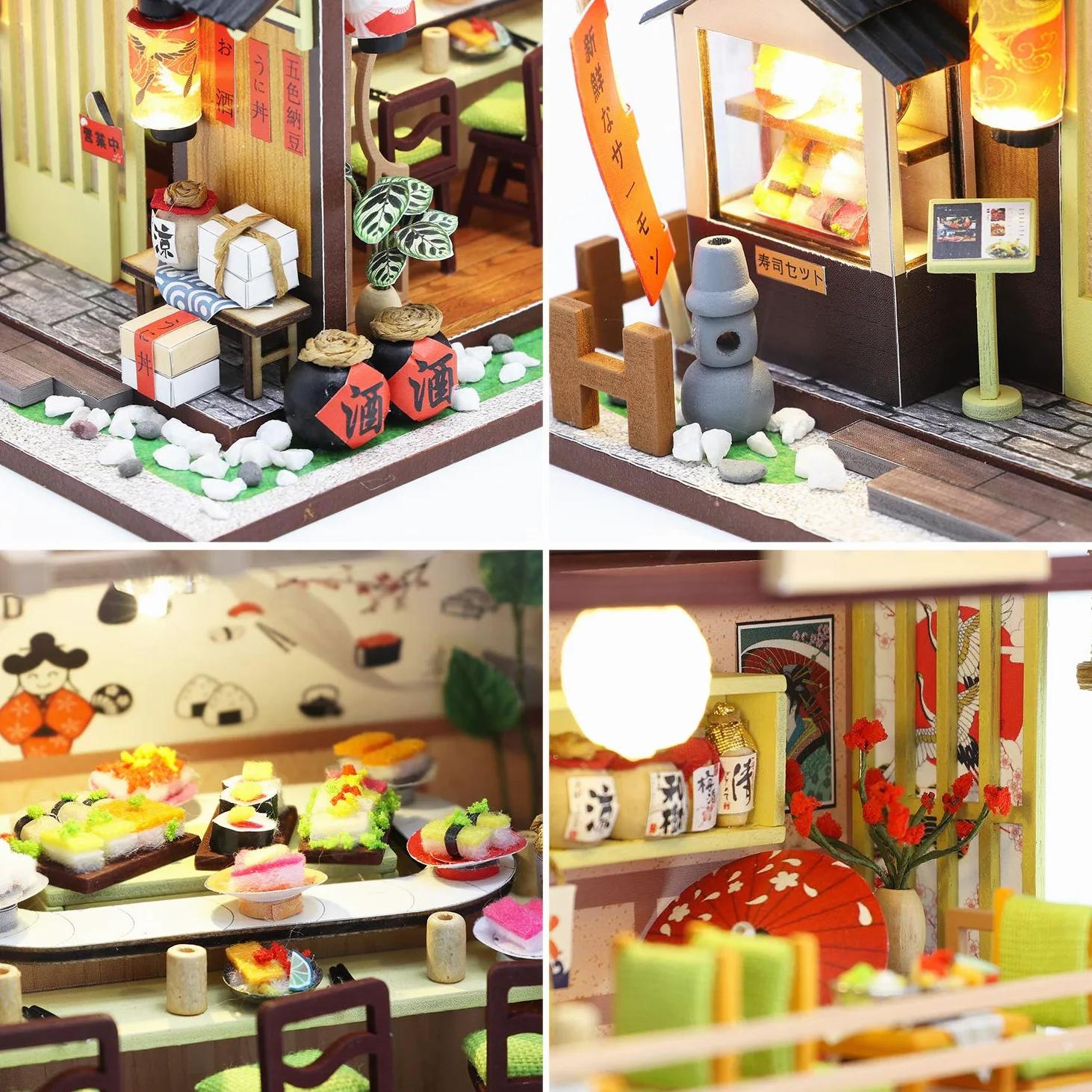 Spilay DIY Dollhouse Miniature with Wooden Furniture,Handmade Japanese Style Home Craft Model Mini Kit with Cover&LED,1:24.