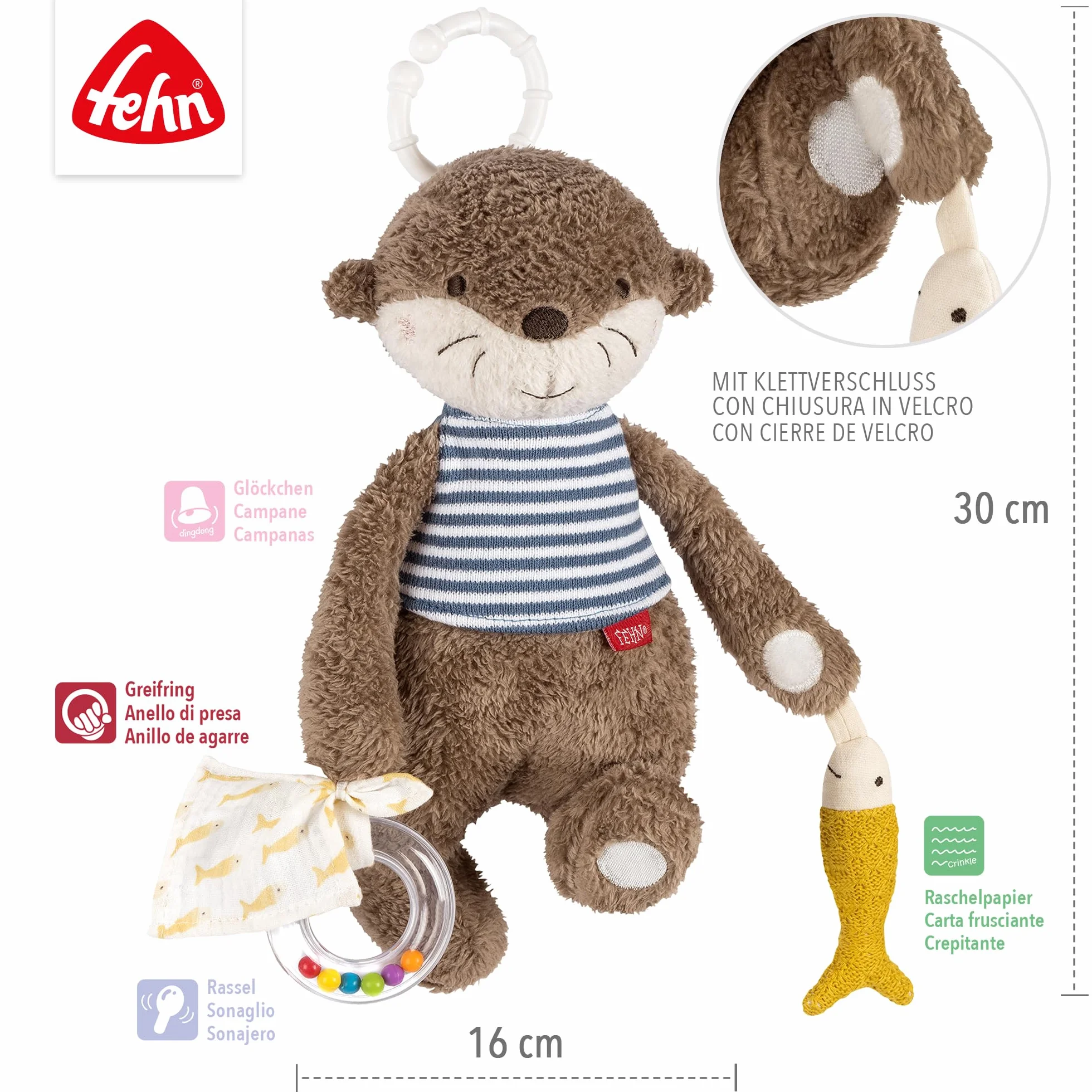 Fehn Activity-Otter – Motorikspielzeug zum Aufhängen mit spannenden Anhängern zum Greifen und Geräusche erzeugen für Babys und Kleinkinder ab 0+ Monaten