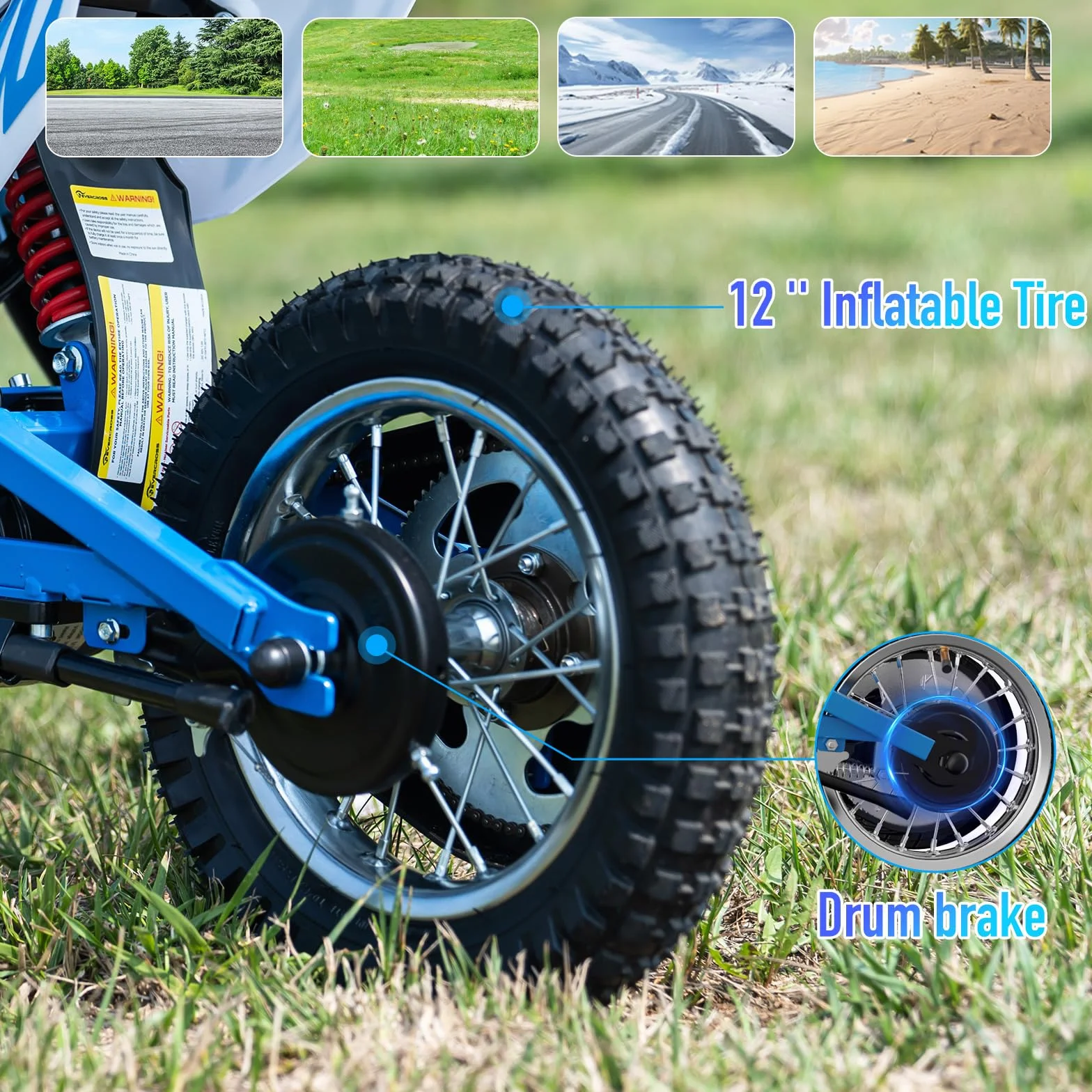 EVERCROSS EV12M PRO Motocicletta Elettrica, Moto Elettrica con Motore da 300W, 3 Modalità di Velocità, Pneumatico da 12'', Musica Bluetooth, Luci Colorate, Moto Cross per Bambini da 110cm di altezza