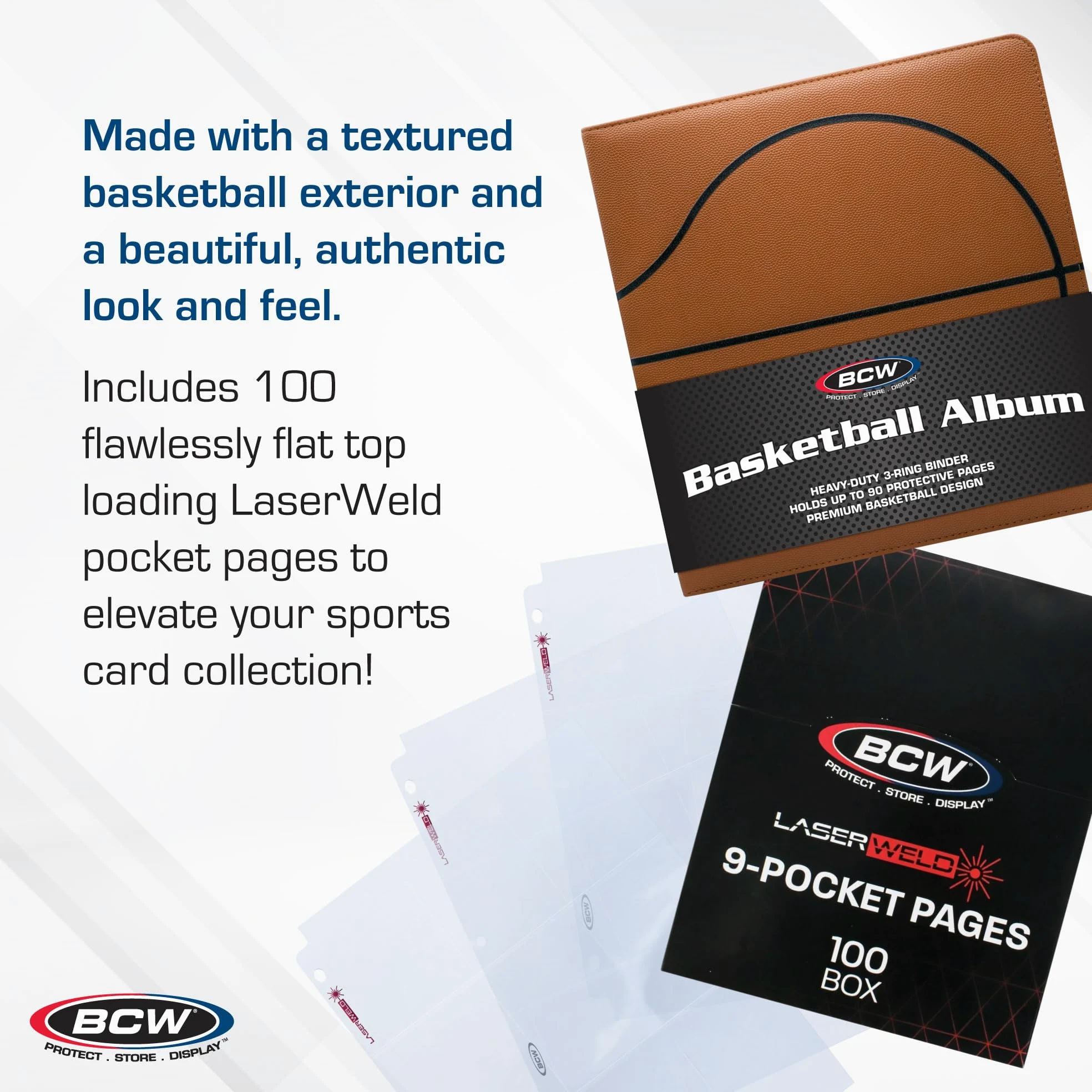 BCW Album da collezione sportivo da 7,6 cm, con 9 pagine tascabili LaserWeld, con 9 tasche, scatola da 100 pagine, raccoglitore di alta qualità con pagine ultra piatte e trasparenti, ideale per