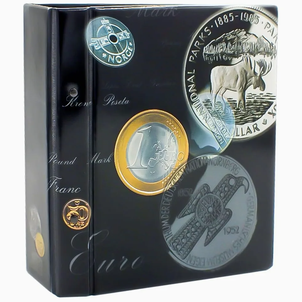 SAFE 7817 Album completo per monete euro da 1 cent a 2 euro – con 5 fogli trasparenti + 5 schede illustrate – Sistema a 4 anelli – Per collezionisti