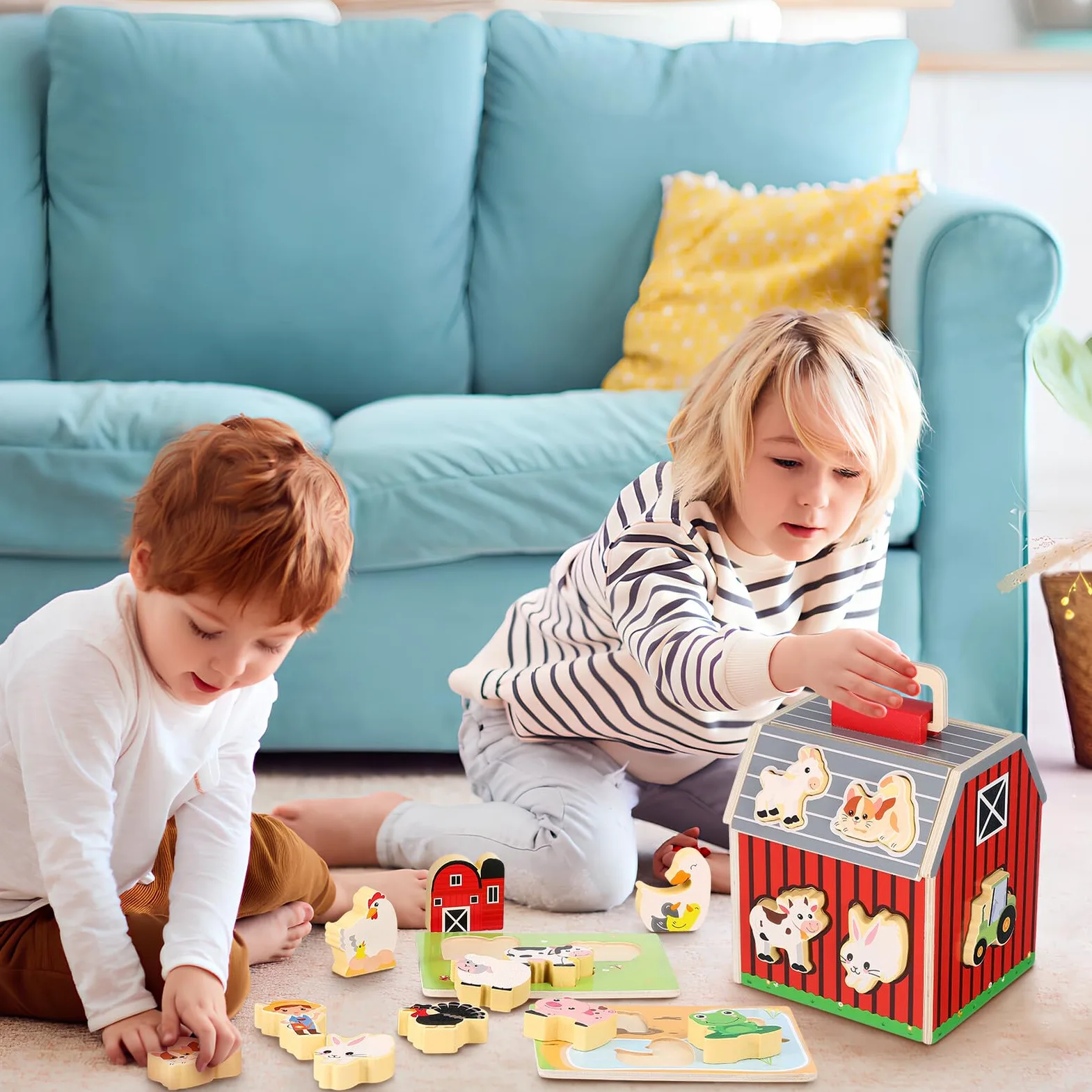 Hemobllo Set Gioco Fattoria Animali in Legno Montessori Stem | Attività Prescolare 2-5 Anni, per Interno, Ragazze e Ragazzi, Riconoscimento Colori