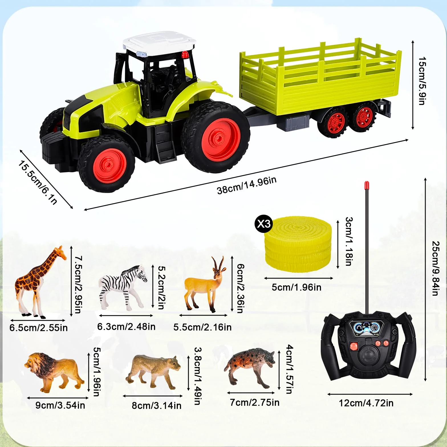Aragallant RC Trattore Telecomandato per Bambini Con Rimorchio Animale Pagliaio, Radiocomandato Giocattoli Agricoltura Playset 3-8 Anni