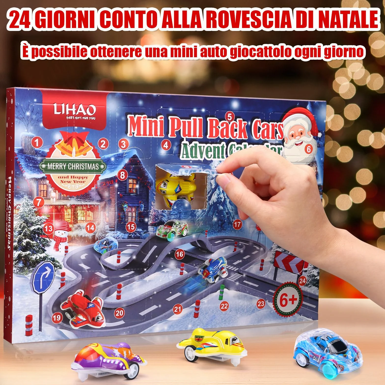 LIHAO Calendario dell'Avvento Bambino 24pz Macchinine Giocattolo Bambini Regalo di Natale per Ragazzi Ragazze Bambini