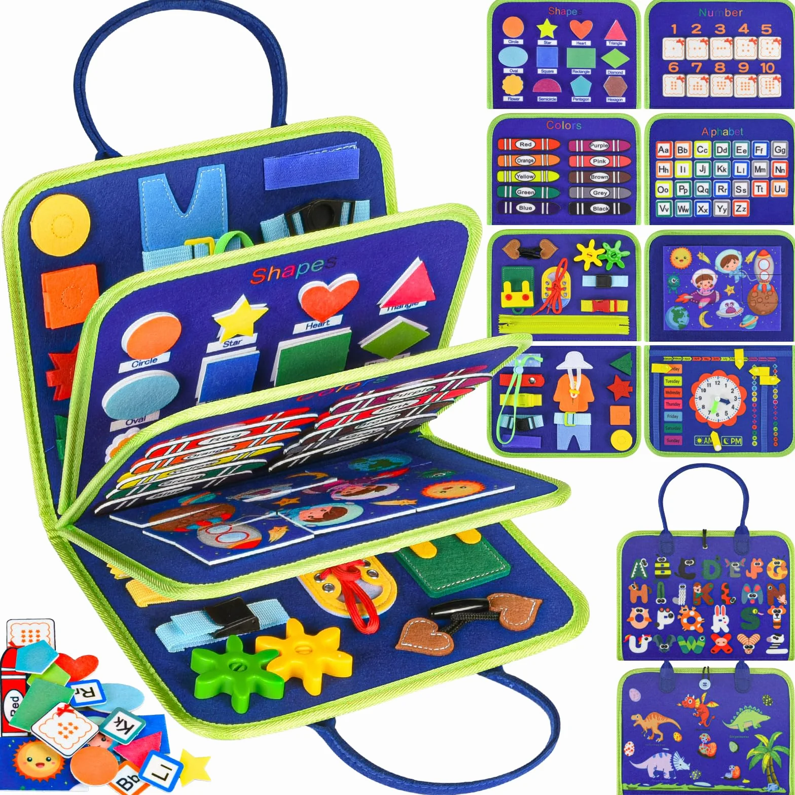 Asten Busy Board Giocattoli Montessori, Libri Busy per Bambini Piccoli, Tavola Sensoriale Libro di Attività Educative Silenziose per Bambini Piccoli, Giocattoli da Viaggio per Bambini per Aereo Auto