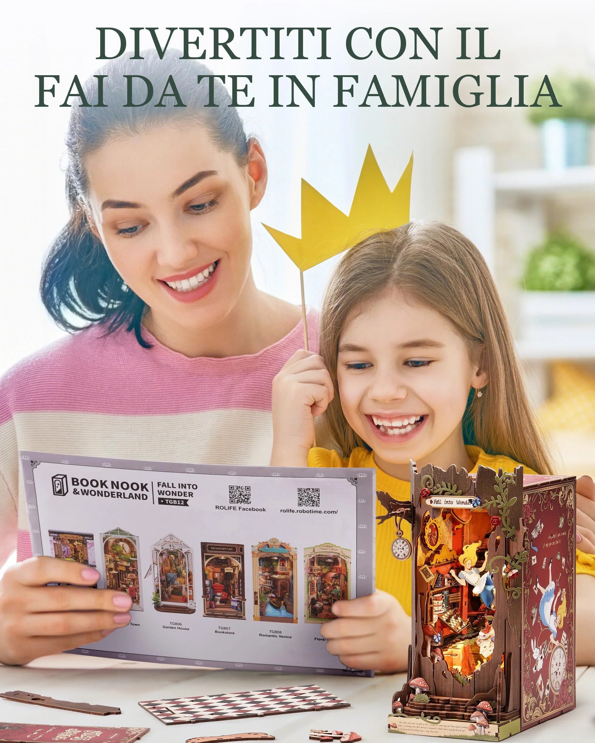 Rolife Book Nook Kit Miniature da Costruire DIY Booknook Fall into Wonder 3d Puzzle Legno con Luci Decorazione Libreria Casa Modellismo da Costruire Adulti Diorama Modellismo