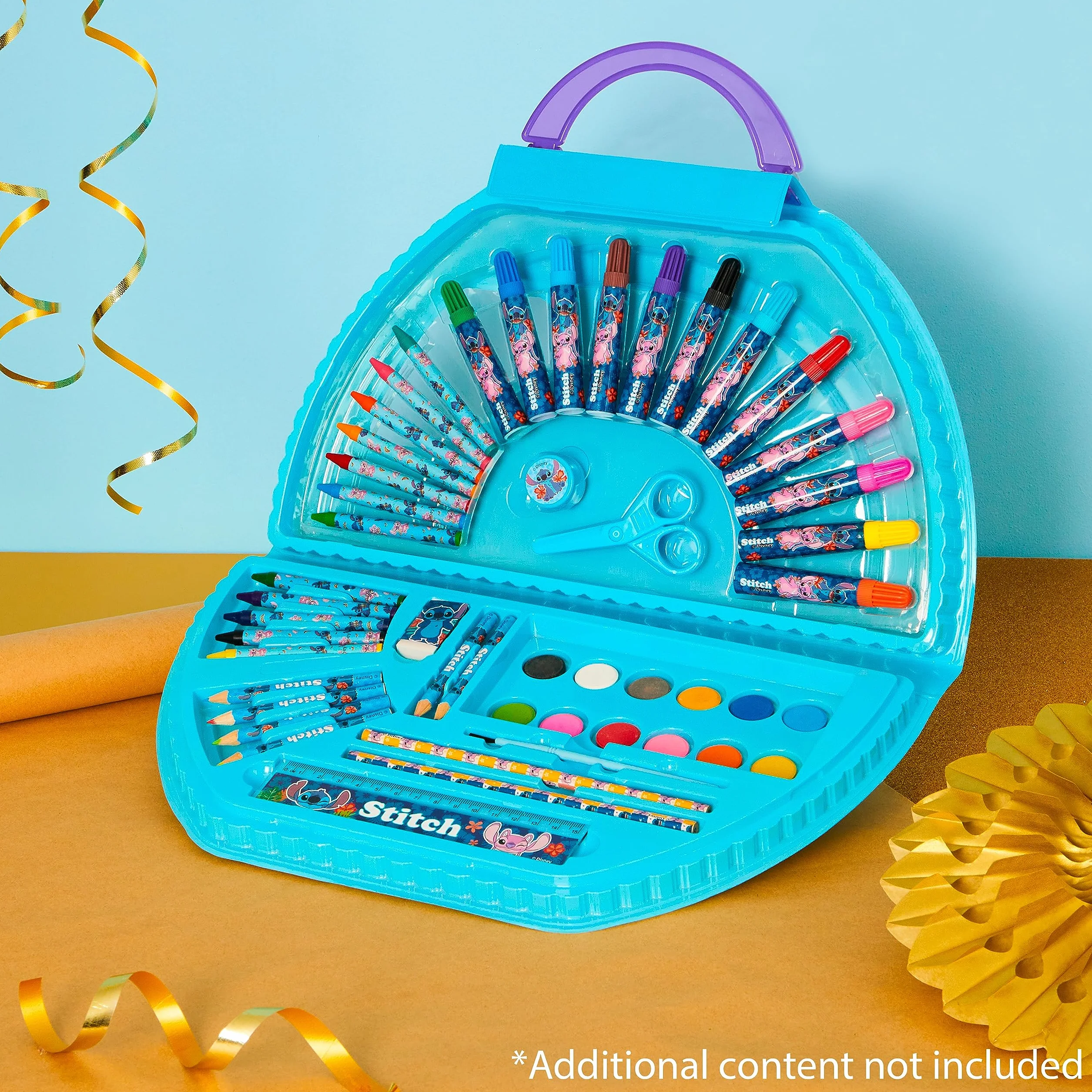 Disney Valigetta Colori per Bambini Set per Disegnare e Dipingere Deluxe Principesse Stitch (Blu)