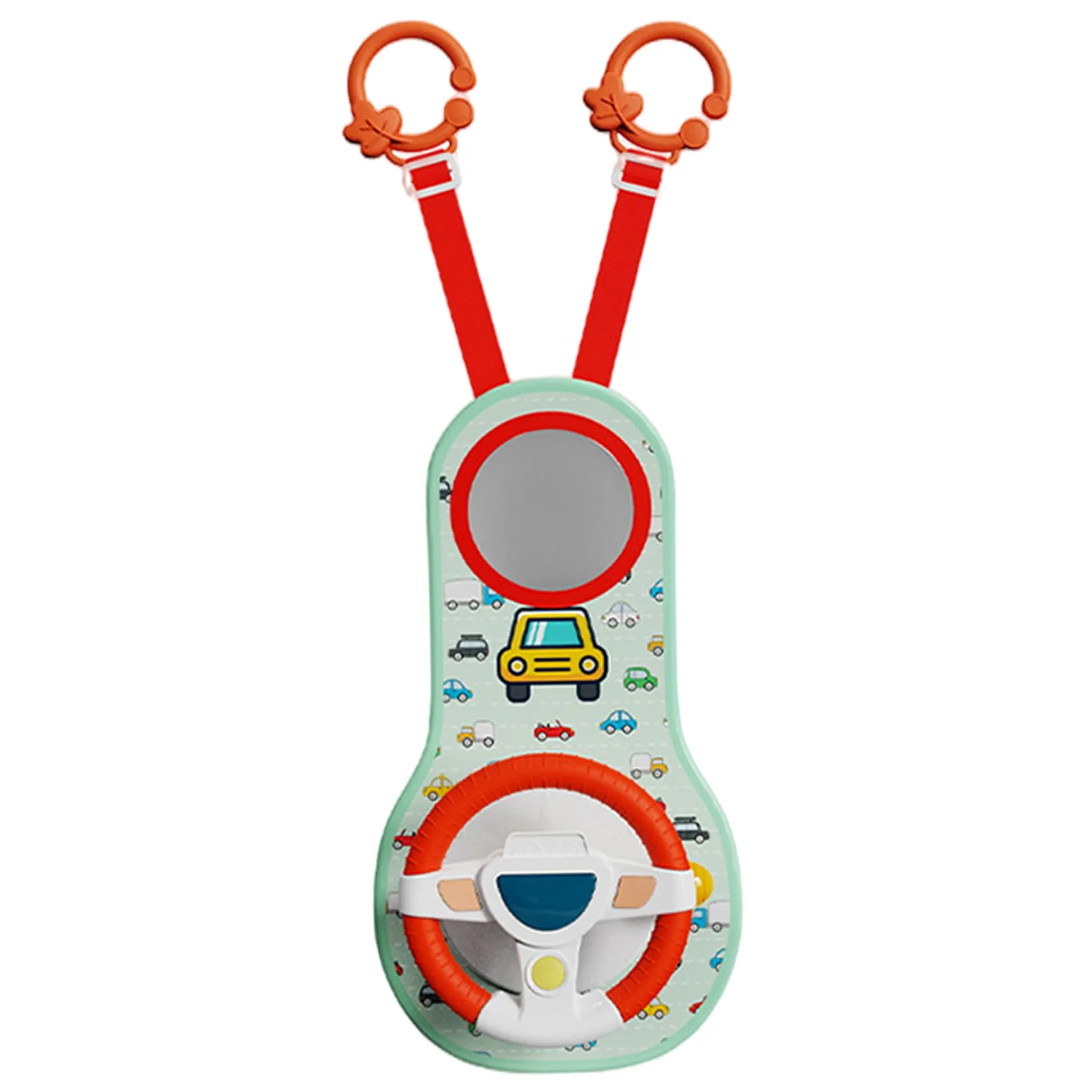 Volante per Bambini Giocattolo Volante per Bambini per seggiolino Auto Rotazione a 360° Auto con Specchio, Musica, luci e Suoni di Guida, Giocattoli per Passeggino
