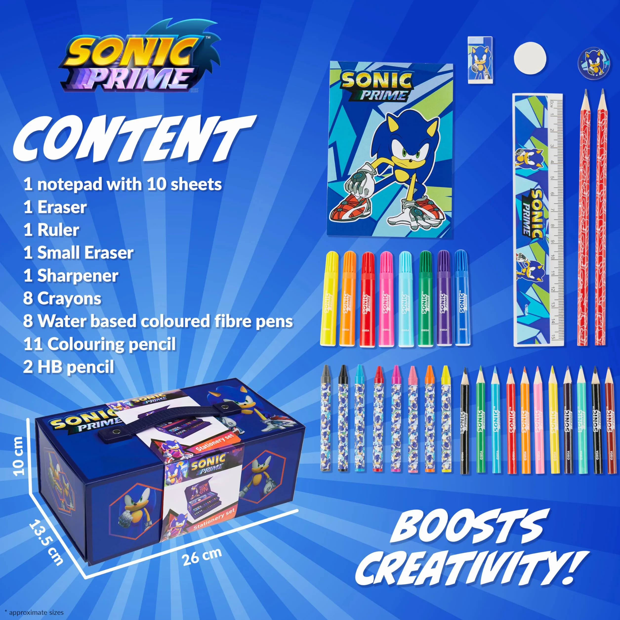 SONIC THE HEDGEHOG Valigetta Colori Bambini Set Disegno con Pastelli Pennarelli e Matite Colorate Kit Arte