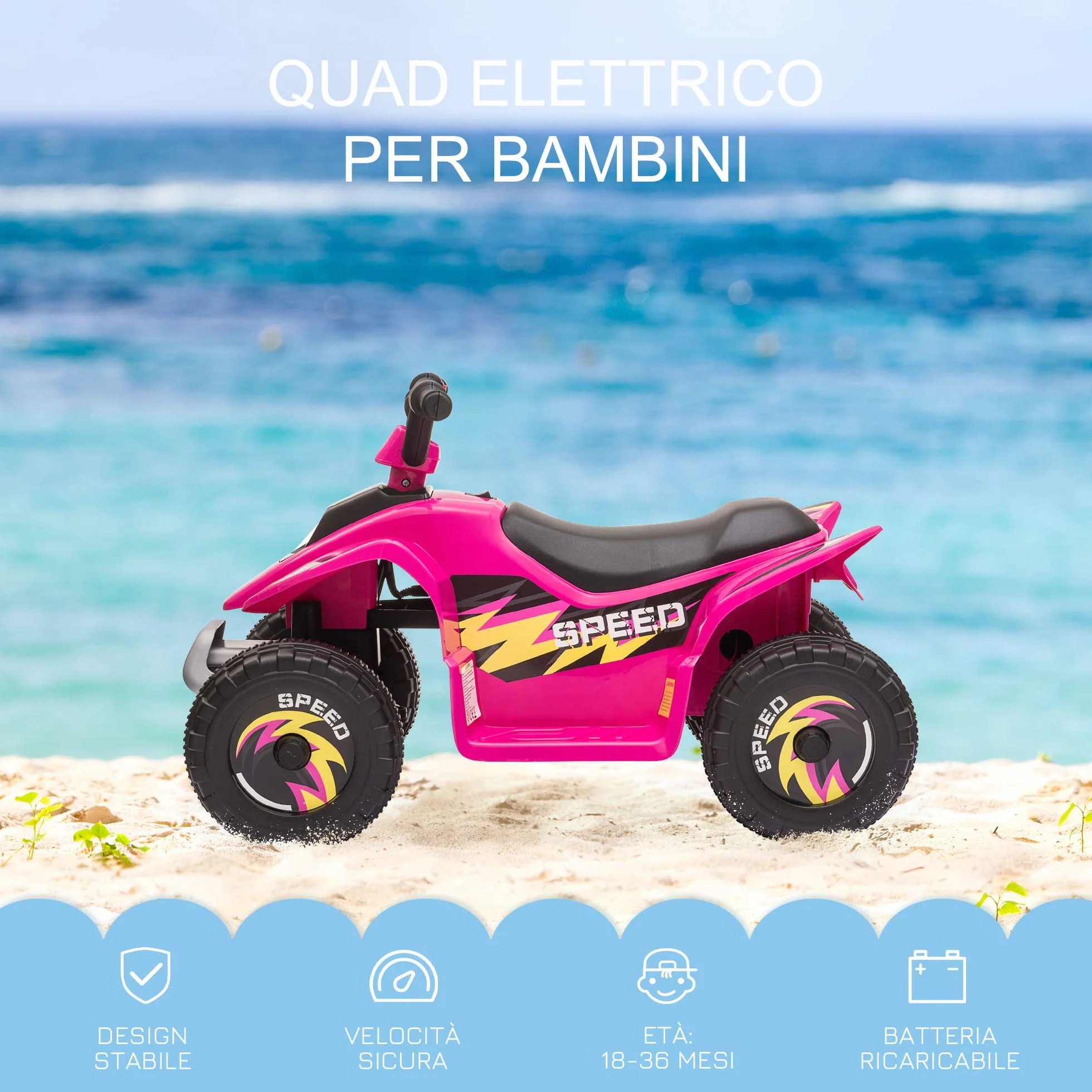 HOMCOM Quad Elettrico per Bambini da 18-36Mesi con Batteria Ricaricabile 6V, Velocità 2.8-4.6km/h, Funzione Avanti e Indietro, 72x40x45.5cm, Rosa